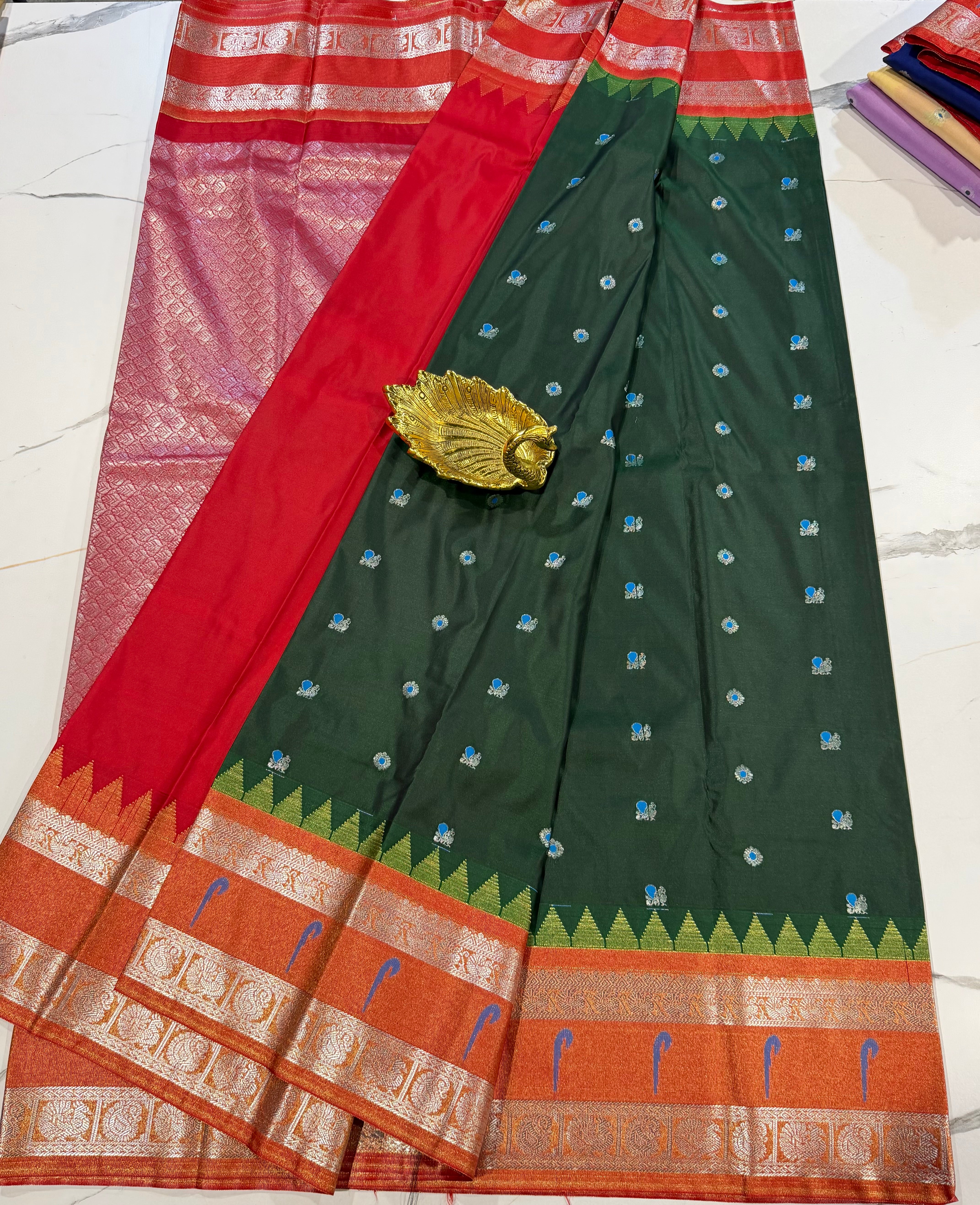 TS-3450 green Tissue Muniya Gadwal saree