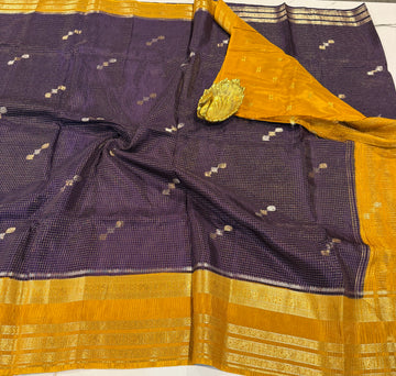 KS-23  Brinjal n Mustured yellow  blue vairaoosi Vintage Kanchi saree