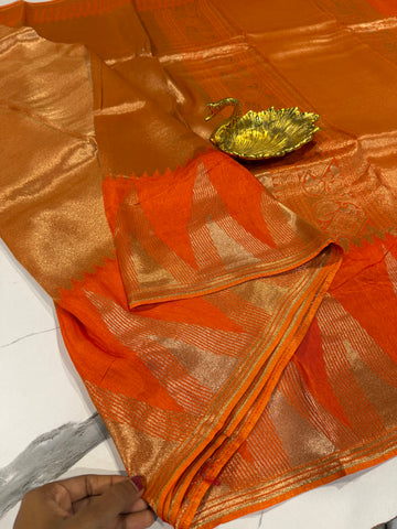 K-4599 orange Kanchi temple tissue saree