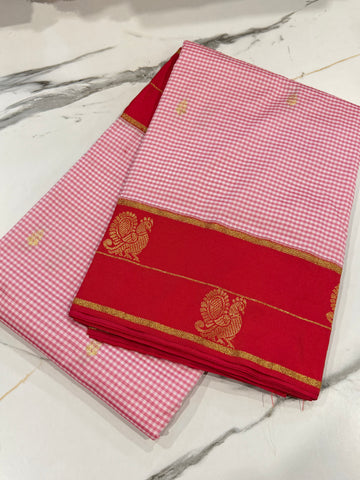 N-2499  red n white , red borders Narayanpet ilkal checks saree