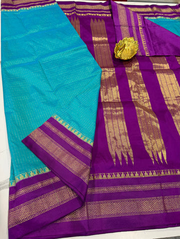 LD-NG25
 sea blue and purple border saree