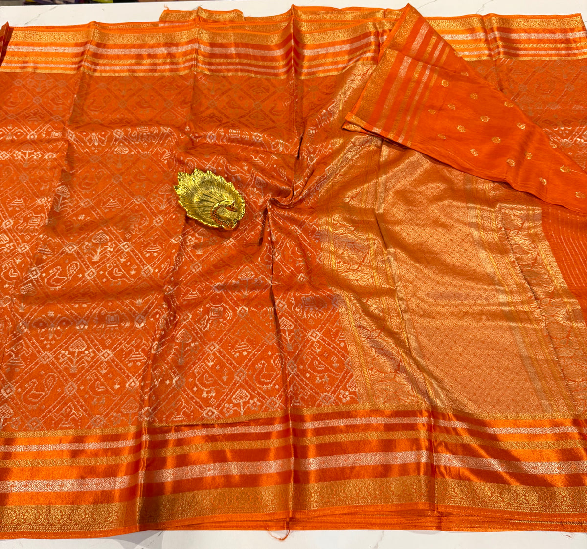 P-3599 Orange Rajkota moonga Patola saree