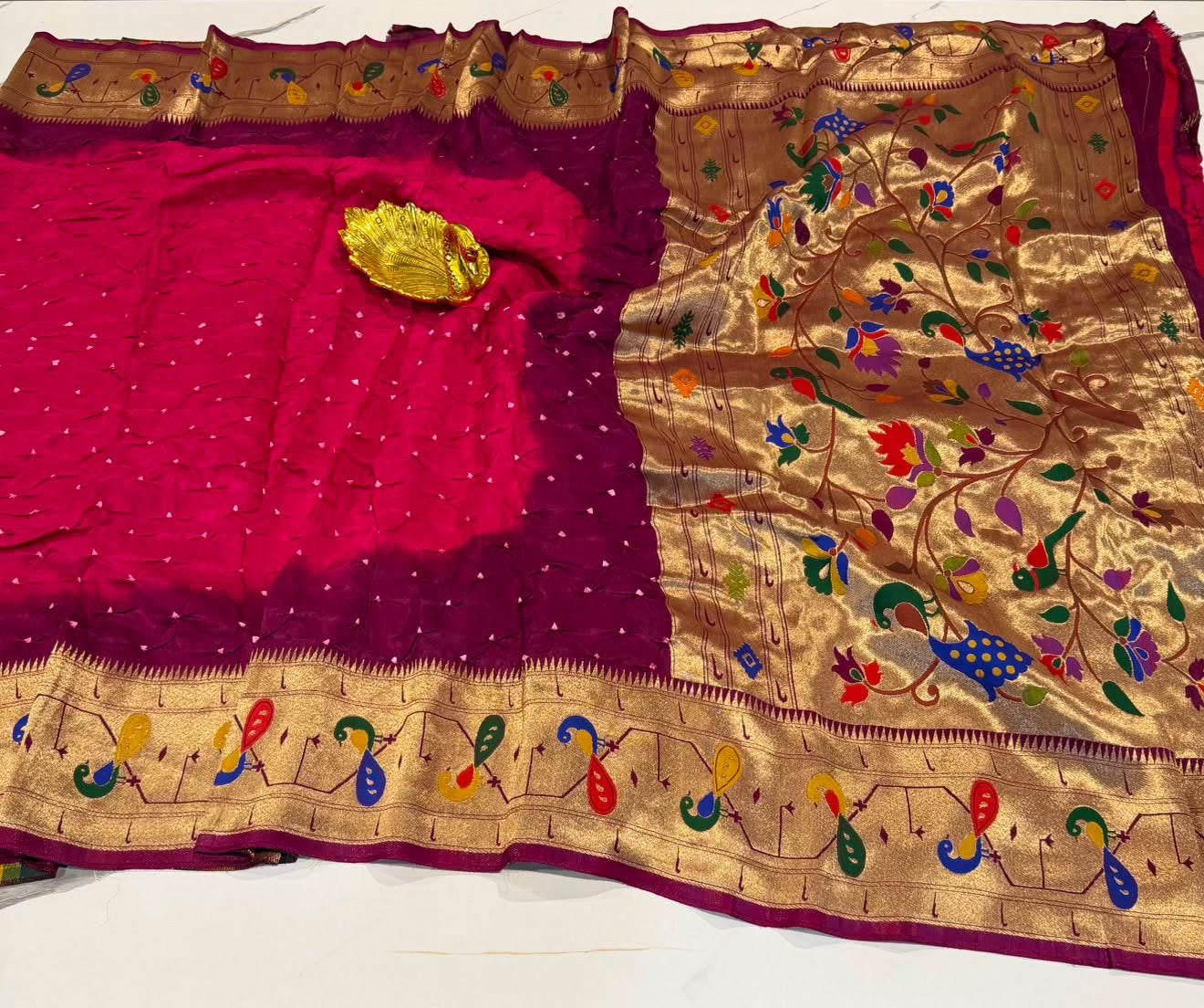 LD-2D banaras 2d bandini sarees paithani border rani pink colour saree