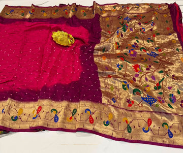 LD-2D banaras 2d bandini sarees paithani border rani pink colour saree