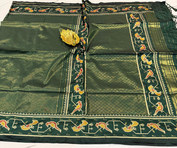 KP2299 kanchi tissue Paithani sarees dark green colour saree
