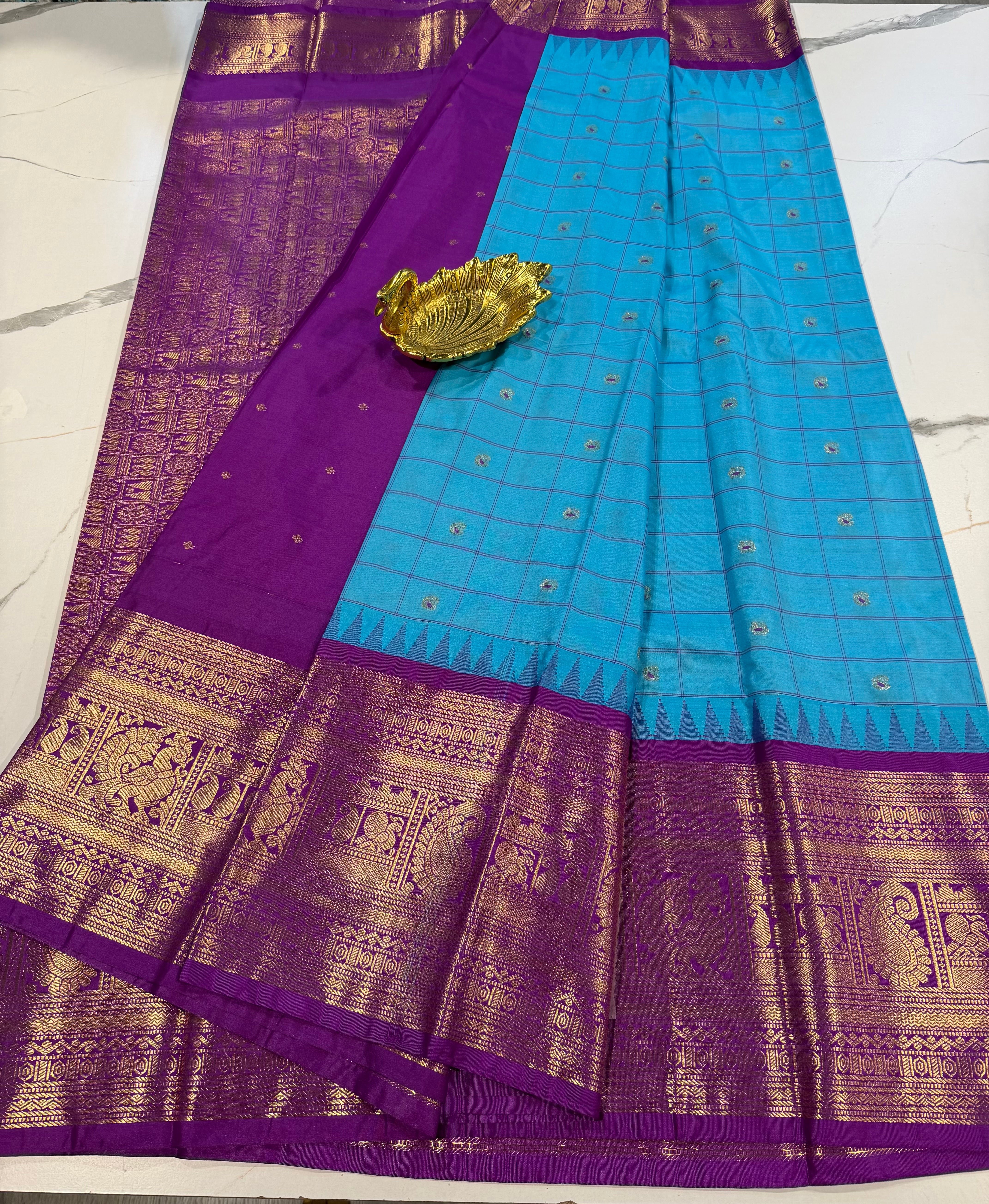 VG2 semi gadwal blue and purple border saree