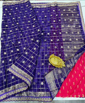 CS-2500 violet colour vintage mysore chinnon crepe scallop borders saree