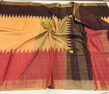 Cs2 peach n pink with brown borders saree