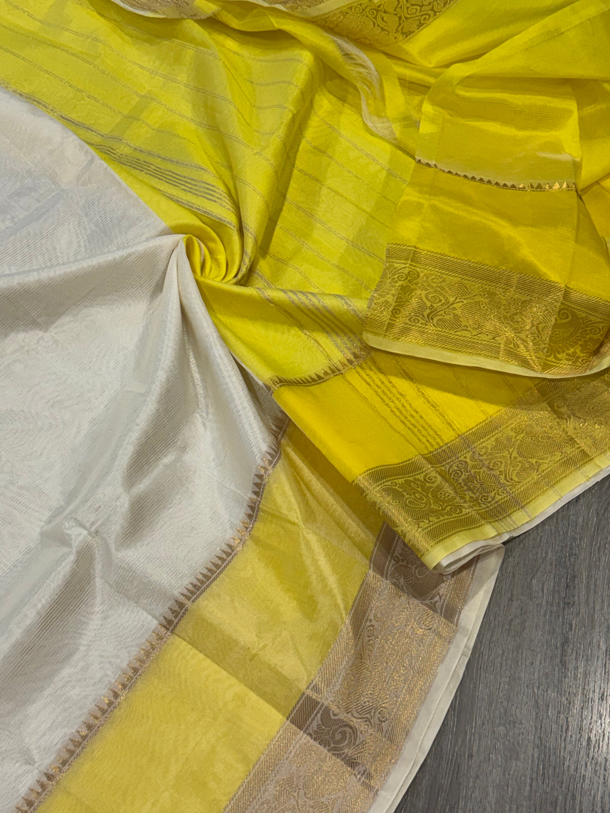 MN-2250 Cream n Yellow Mangalagiri saree