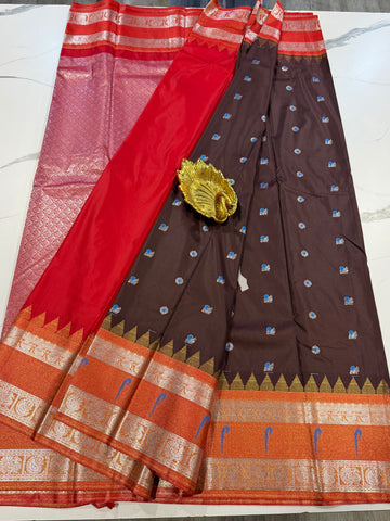 TS-3450 Brown Tissue Muniya Gadwal saree