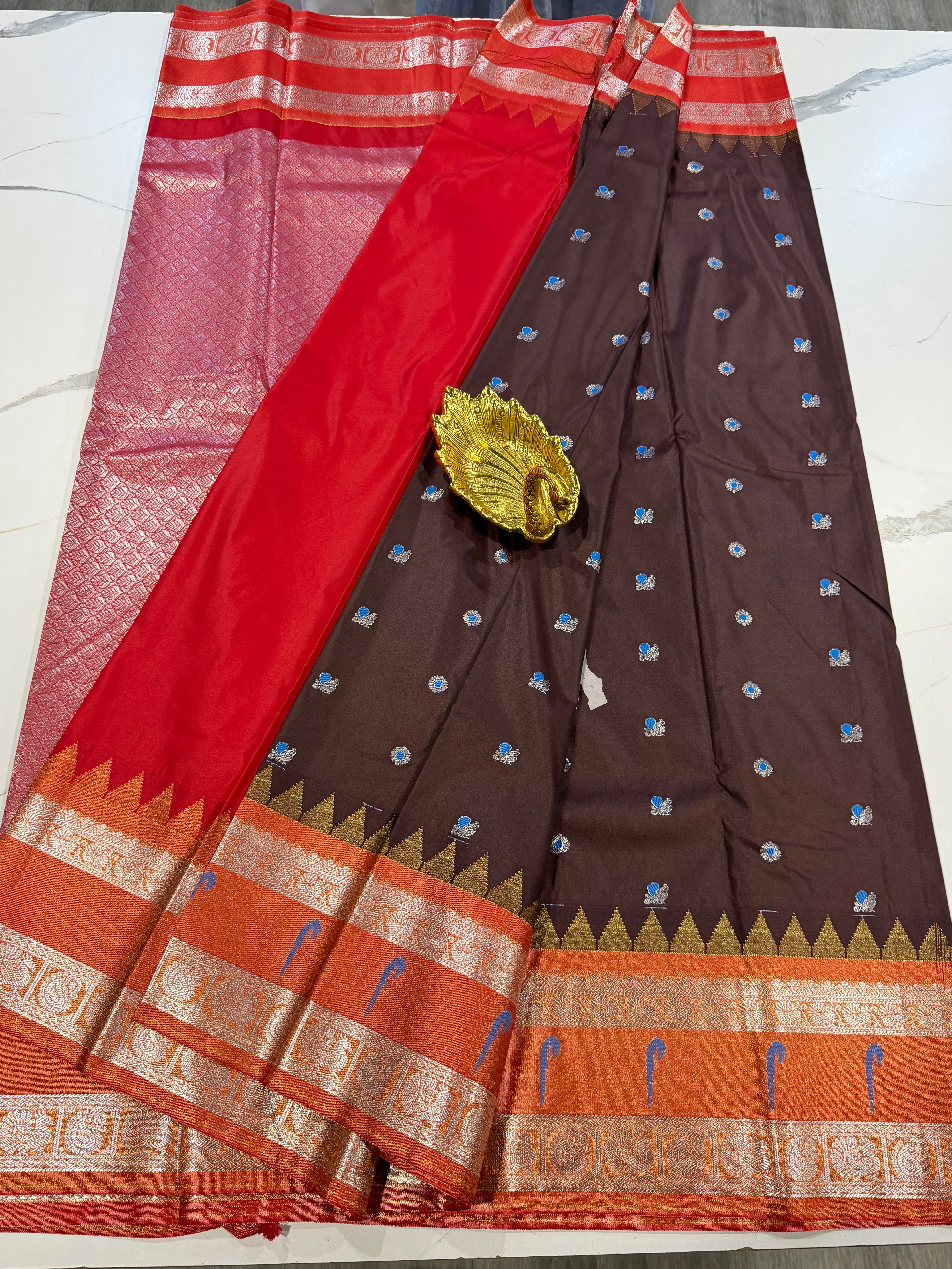 TS-3450 Brown Tissue Muniya Gadwal saree