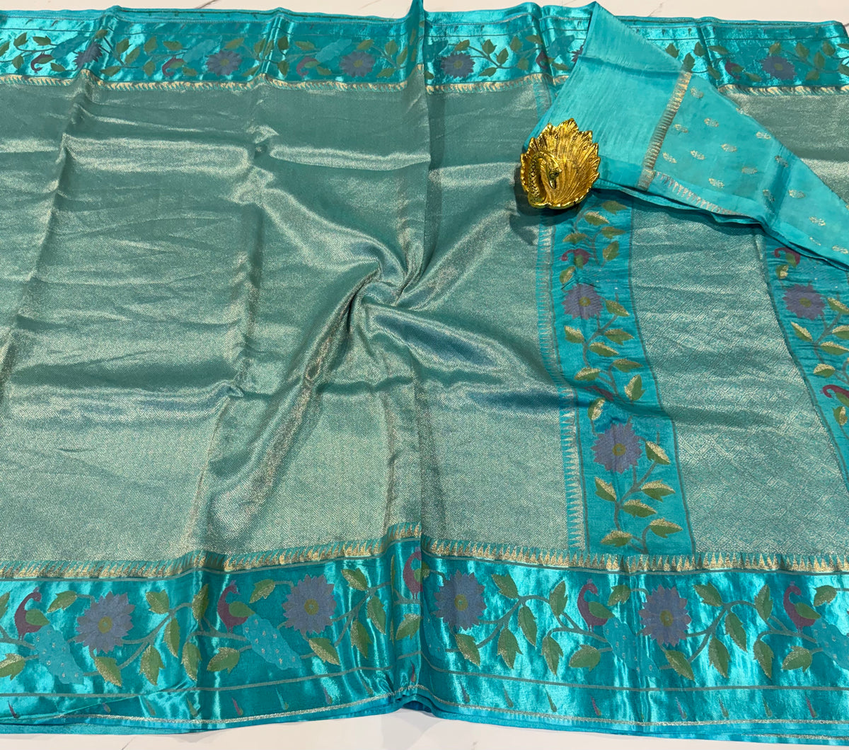 KT-53 skyblue colour kanchi paithani borders saree