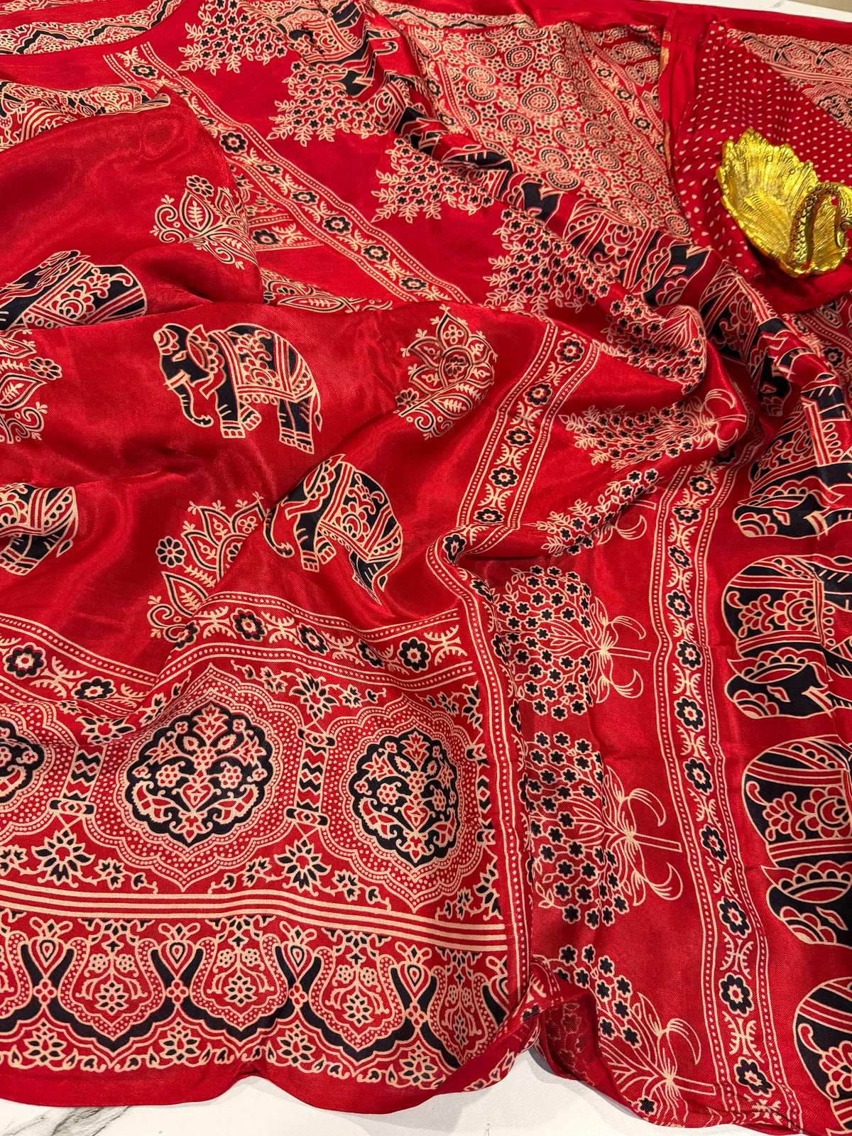 Sri-2150 Red Ajrak prints Gaji silk saree