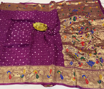 LD-2999 Banaras crepe bandini n Paithani saree with blouse megentha colour saree