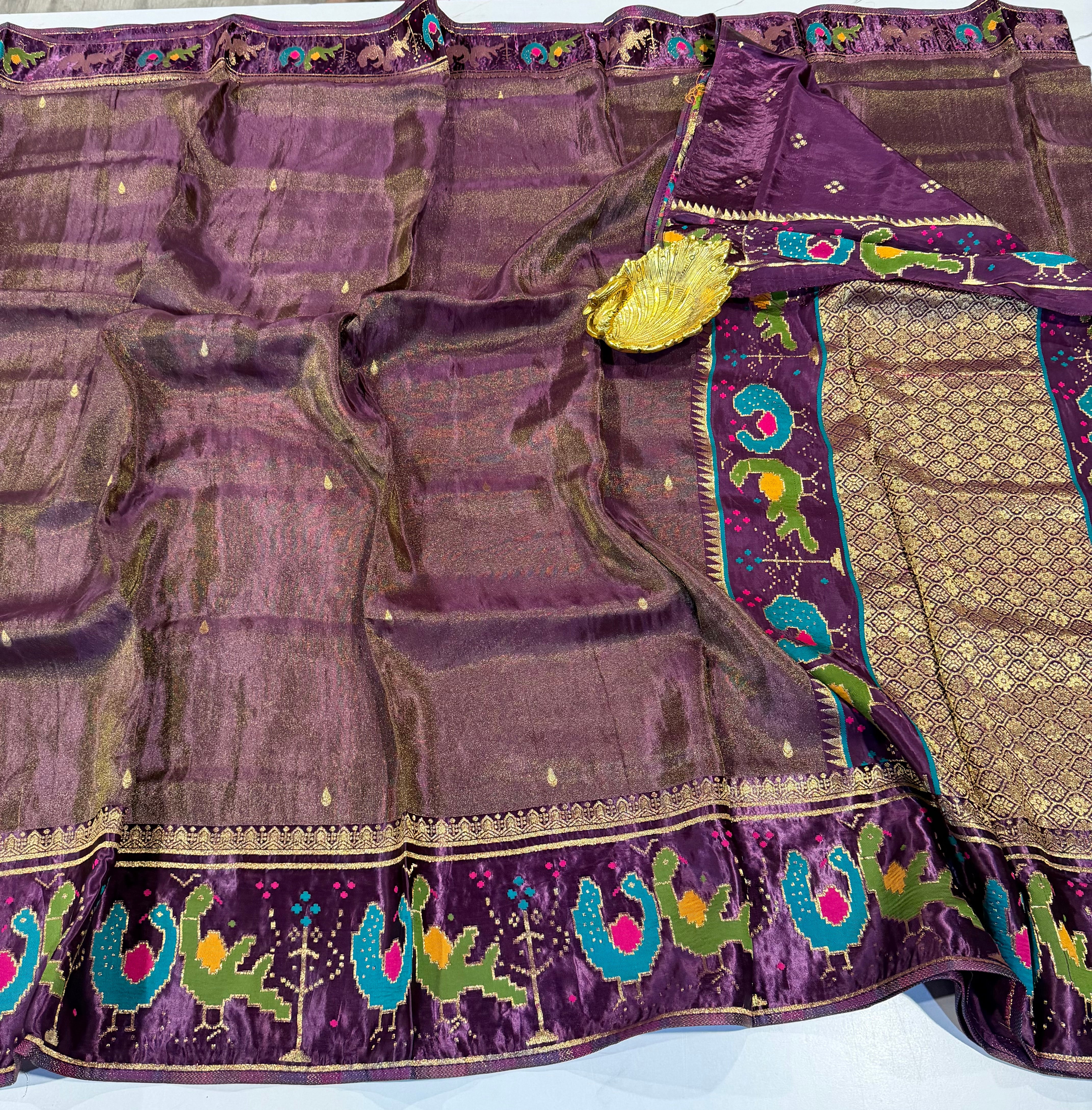 T-2998 wine banaras tissue Mashru borders saree
