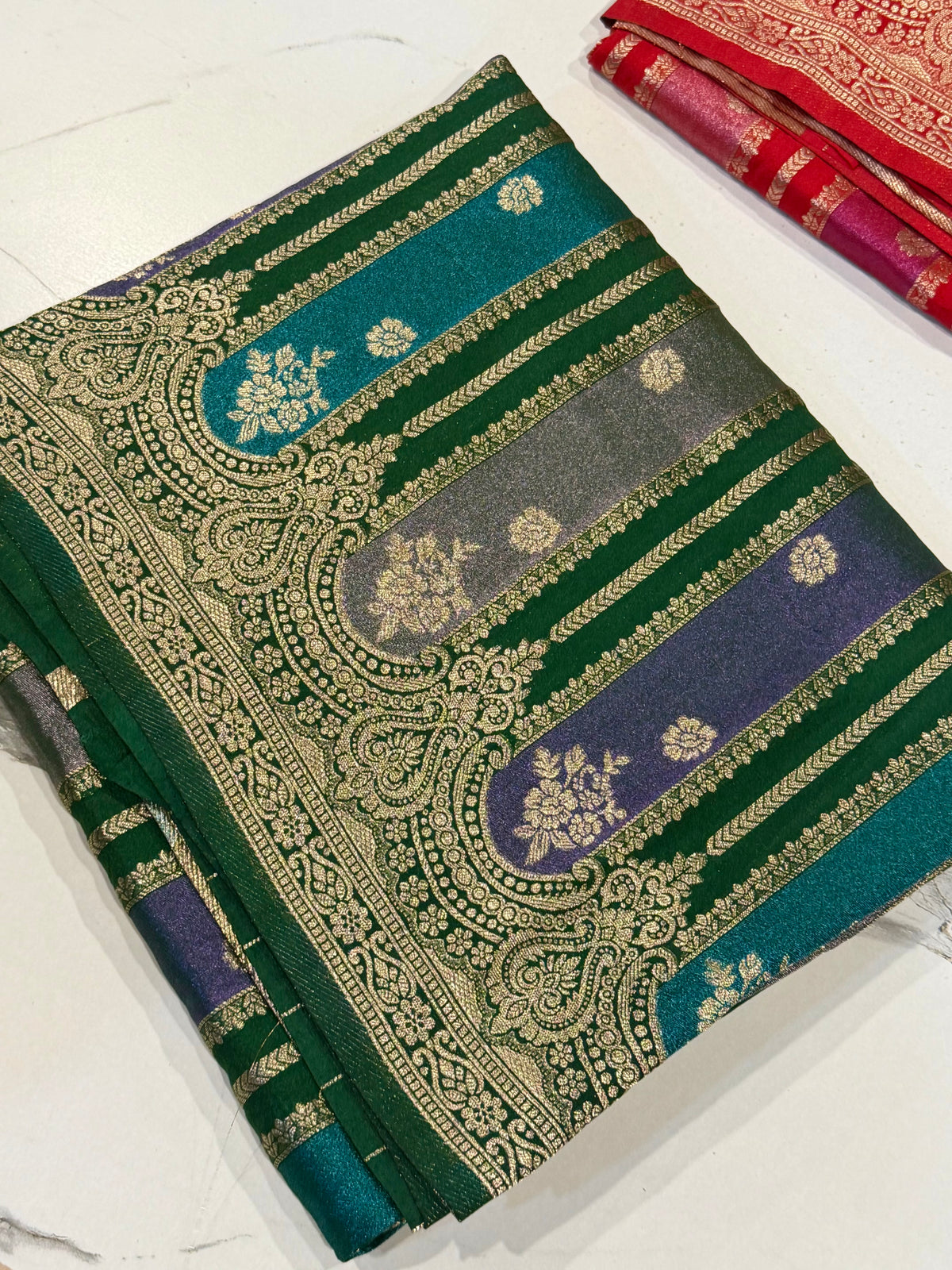 Ws-2100 Green Rangkart kaddi georgette saree