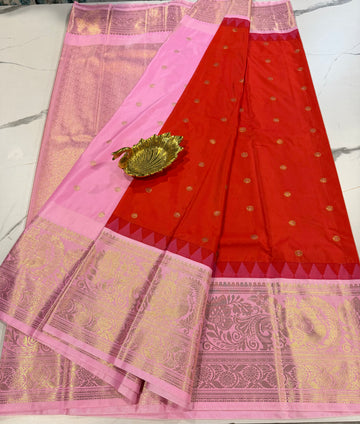 LD-G23 Gadwal orange n baby pink saree