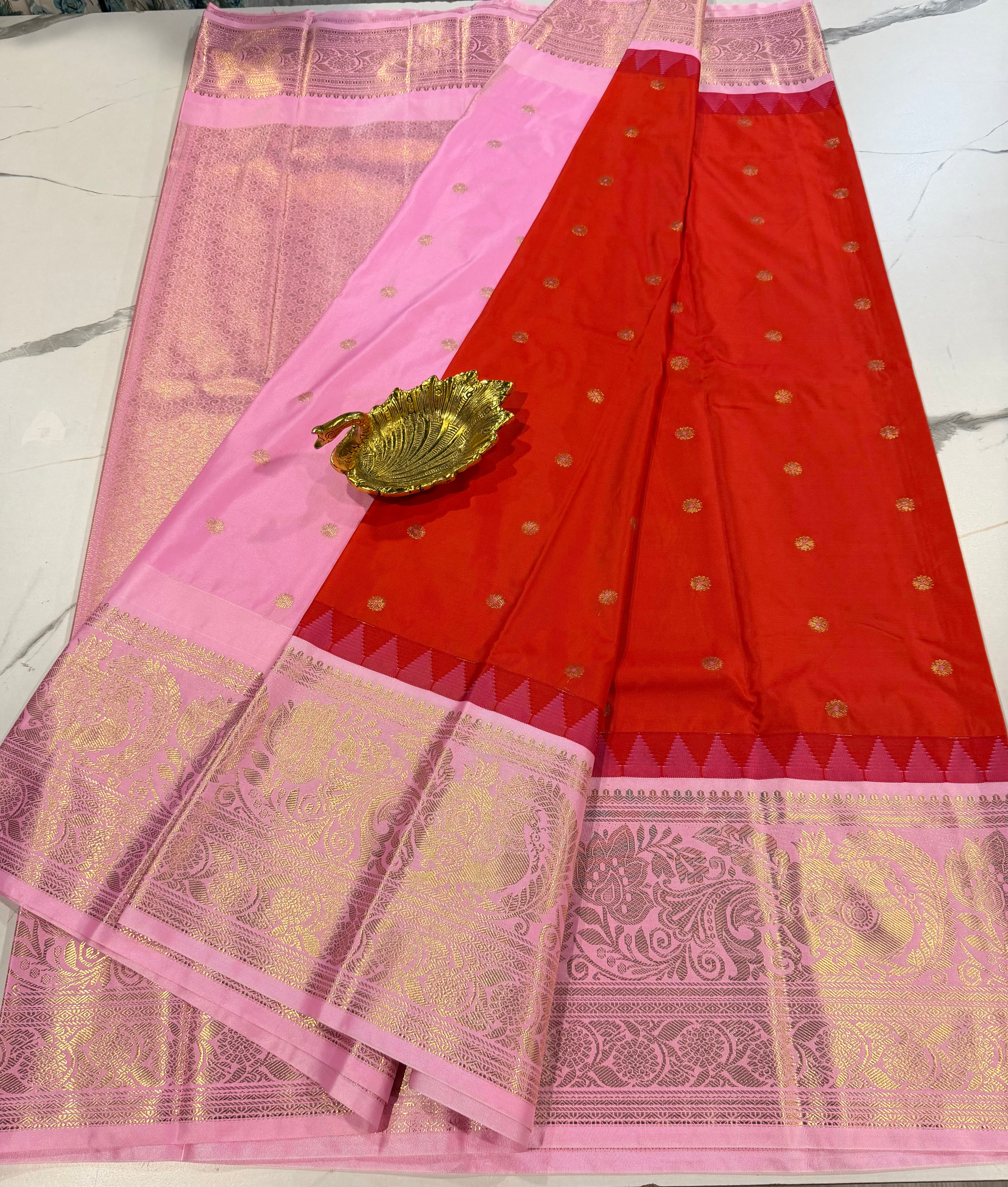 LD-G23 Gadwal orange n baby pink saree
