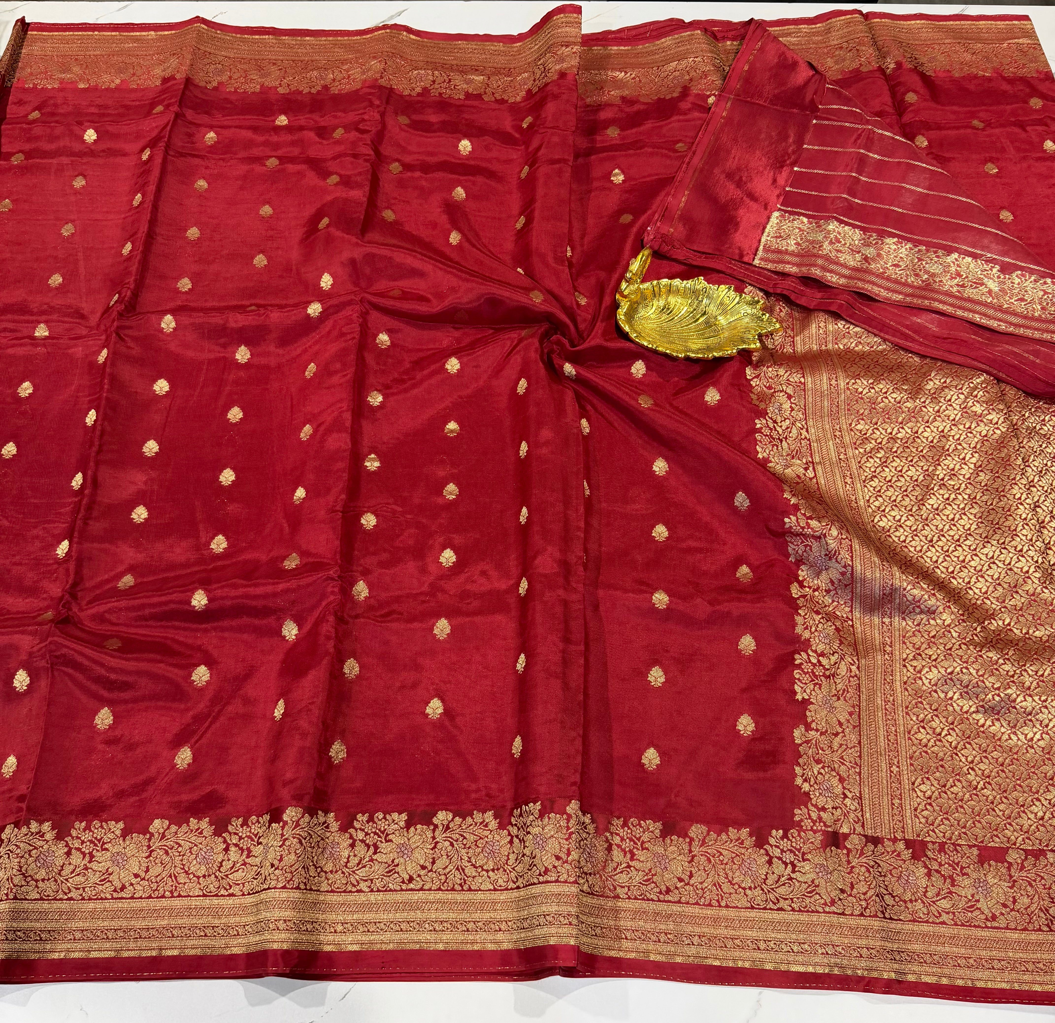 Gm-3950 banaras green mango maroon color saree