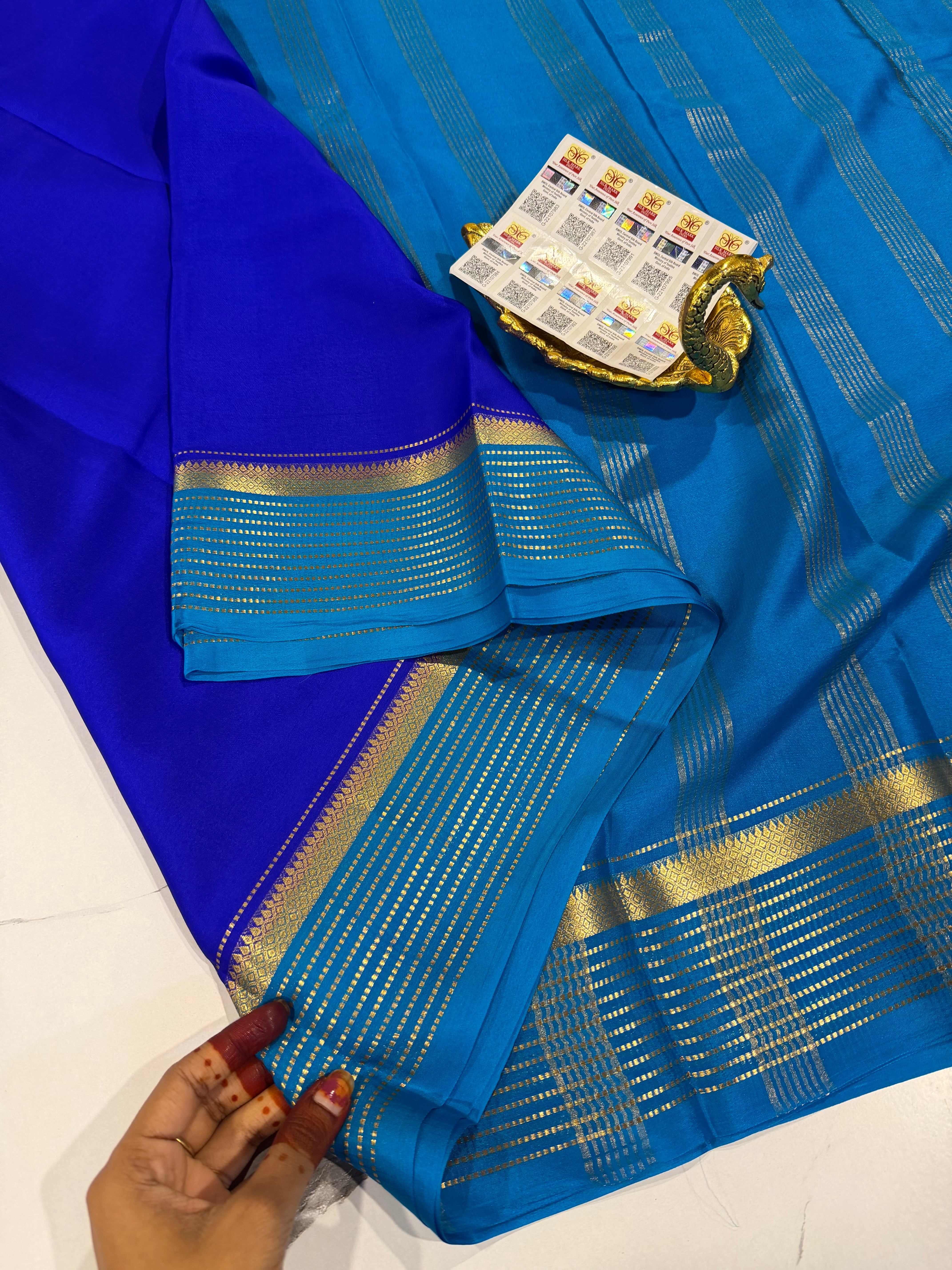 PM- 5700 Blue and Krishna Blue colour border Mysore crepe silk saree