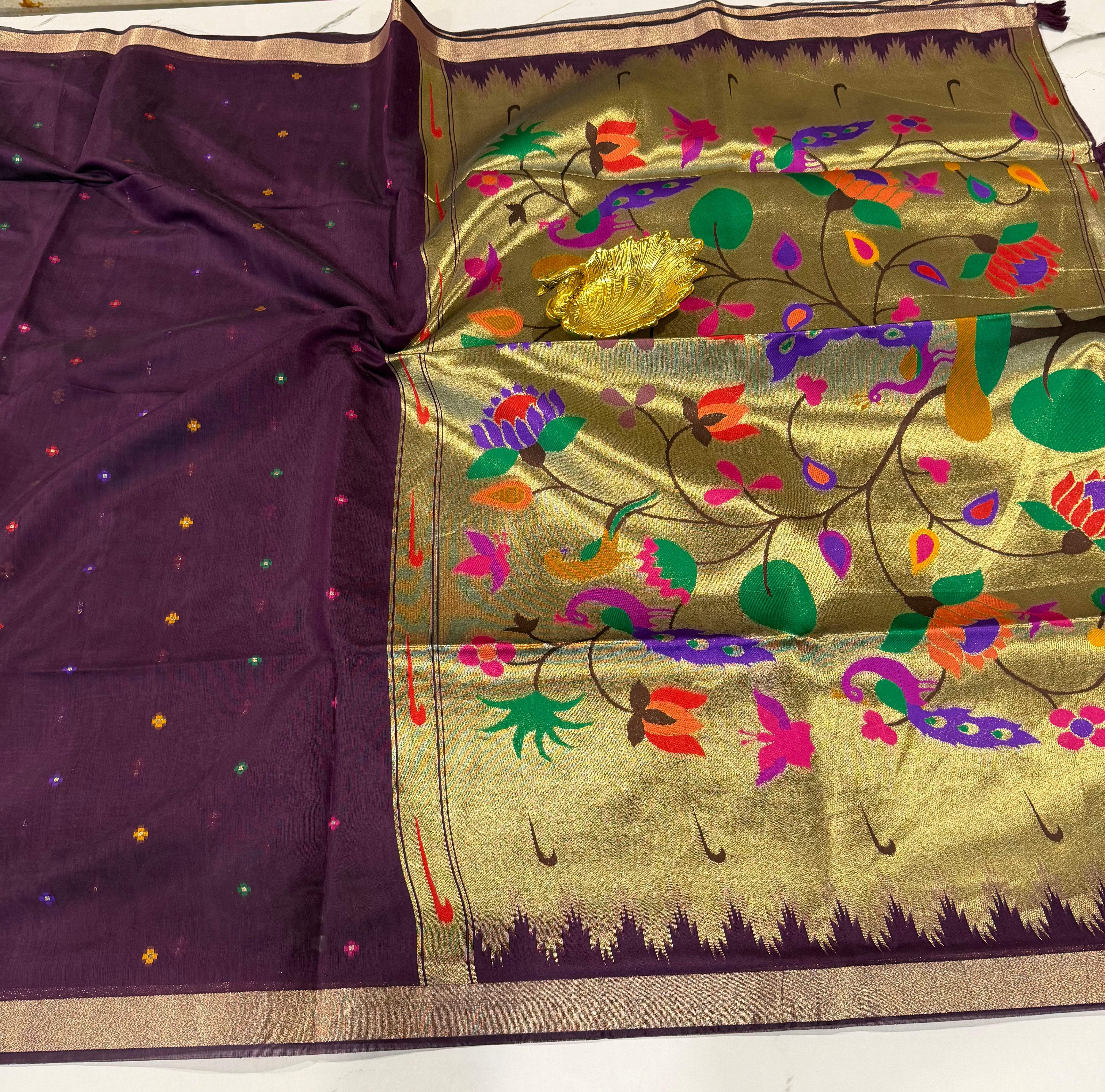 MJ-1250 wine Jamdani Narayanpet  saree