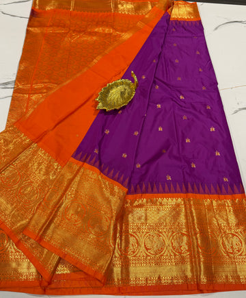 VG2 semi Gadwal purple and orange saree
