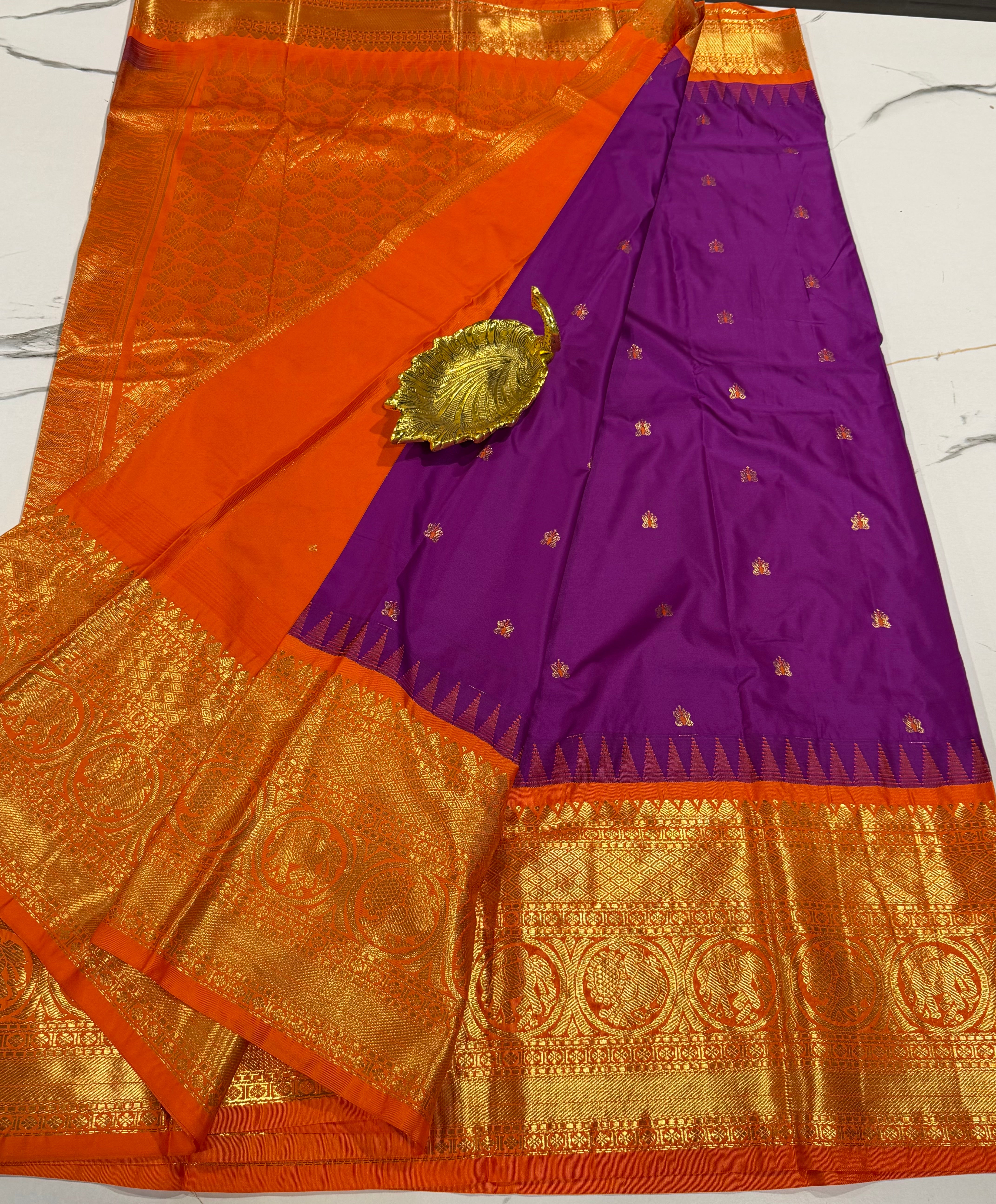 VG2 semi Gadwal purple and orange saree