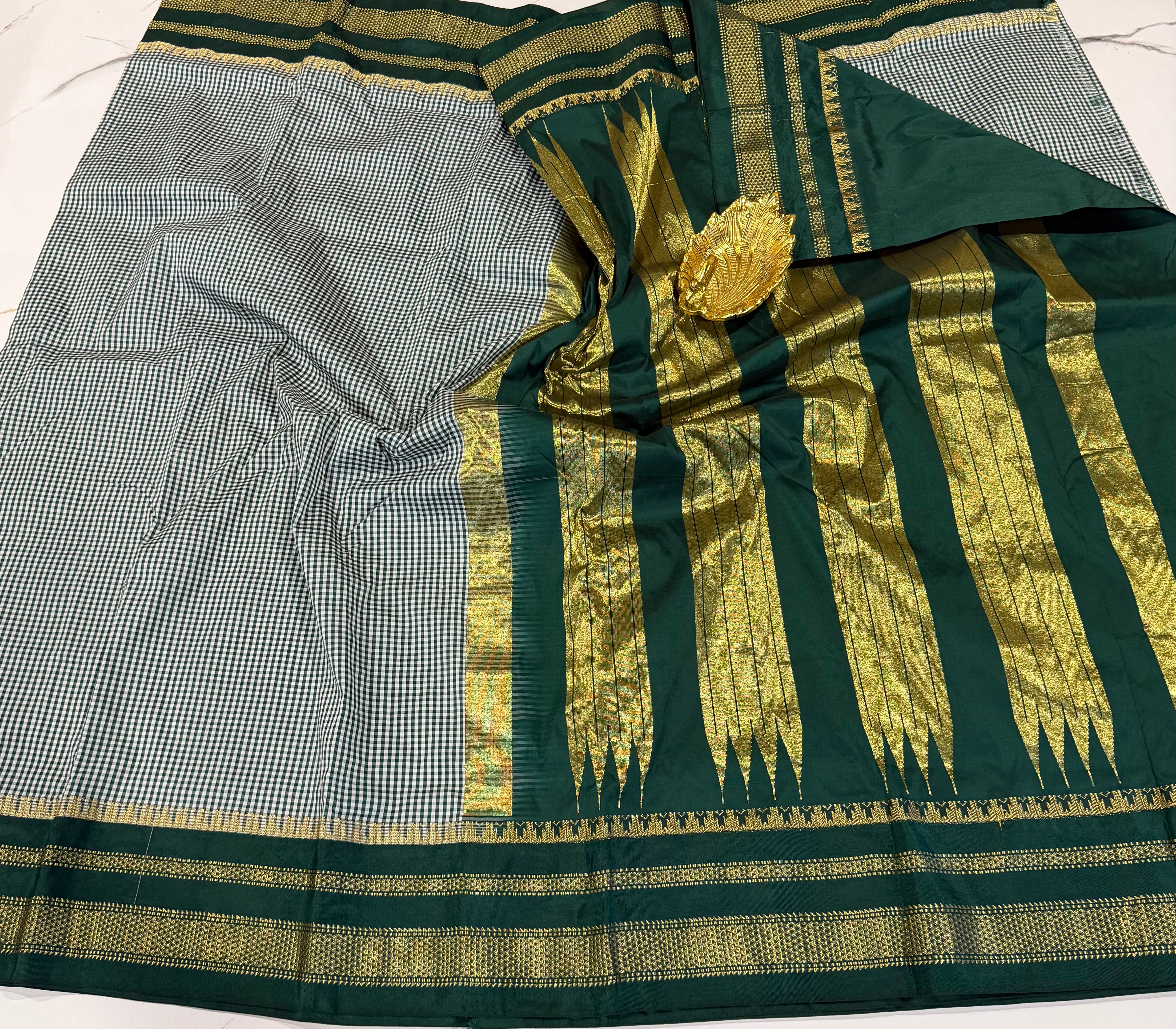 LD-N22 narayanapeta semi checks saree green and green border