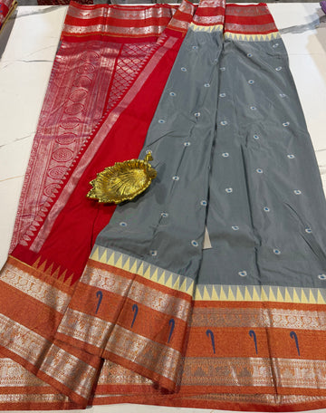 TS-3450 grey Tissue Muniya Gadwal saree