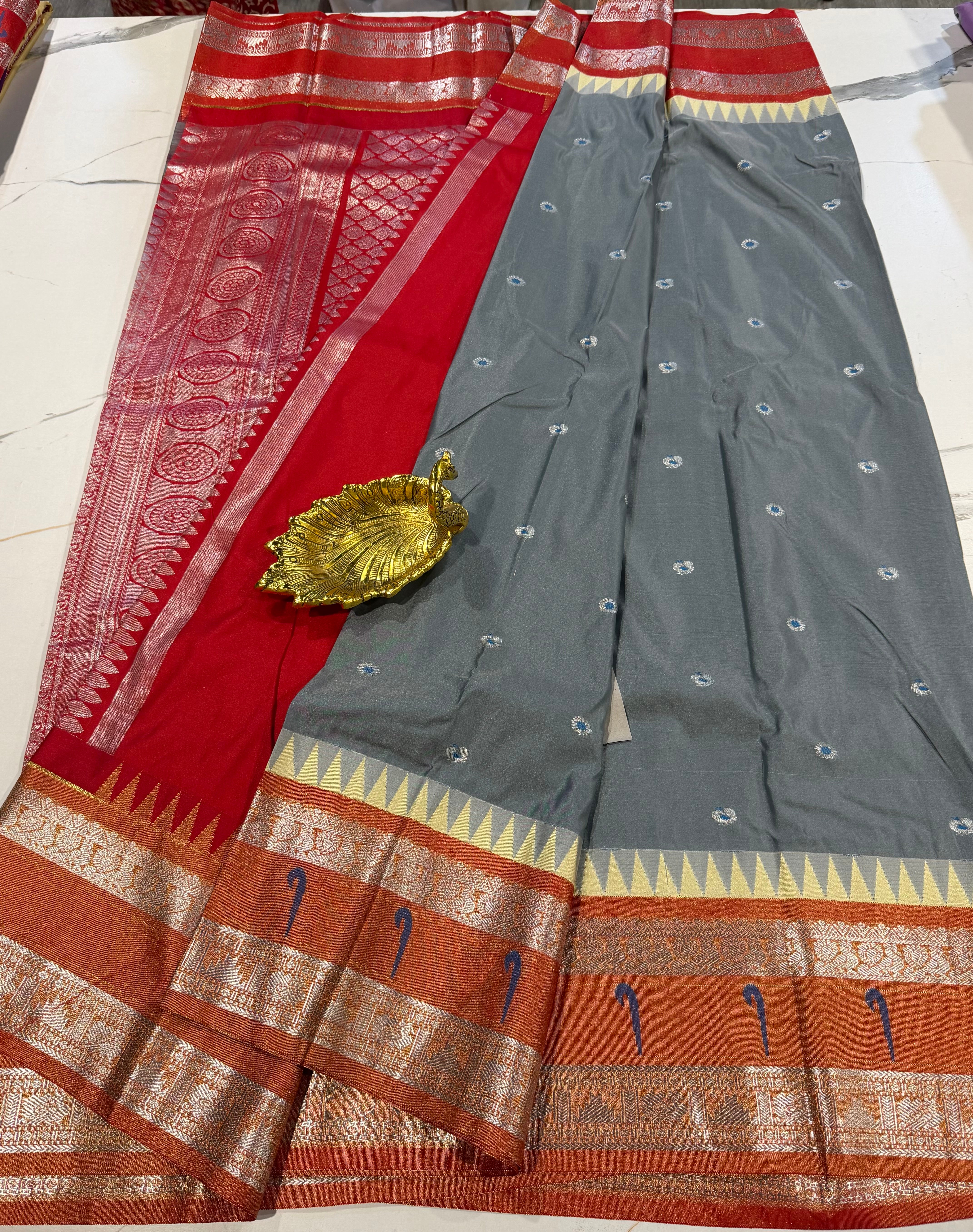 TS-3450 grey Tissue Muniya Gadwal saree