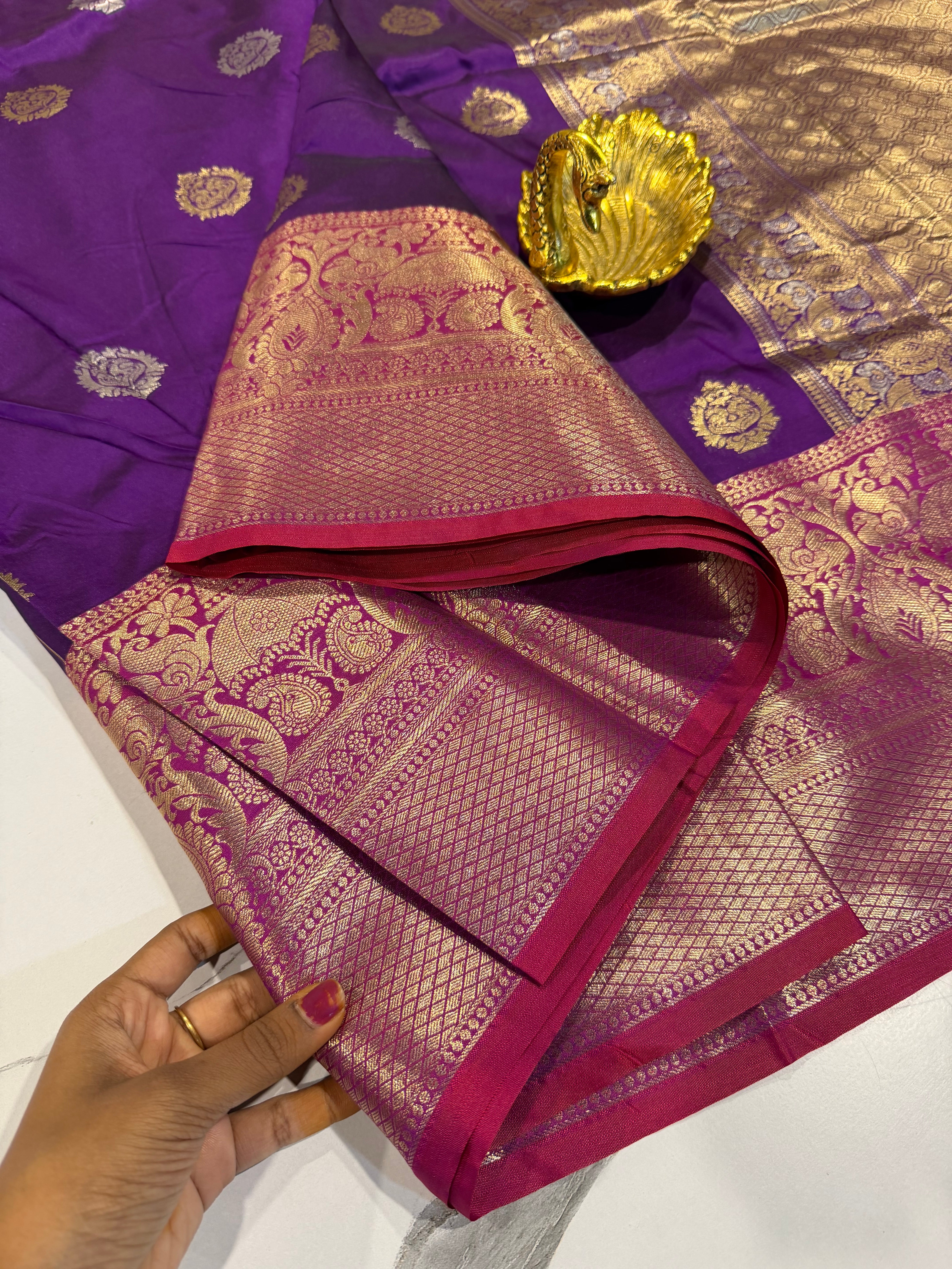 Ks-14 purple saree and magenta pink borders saree