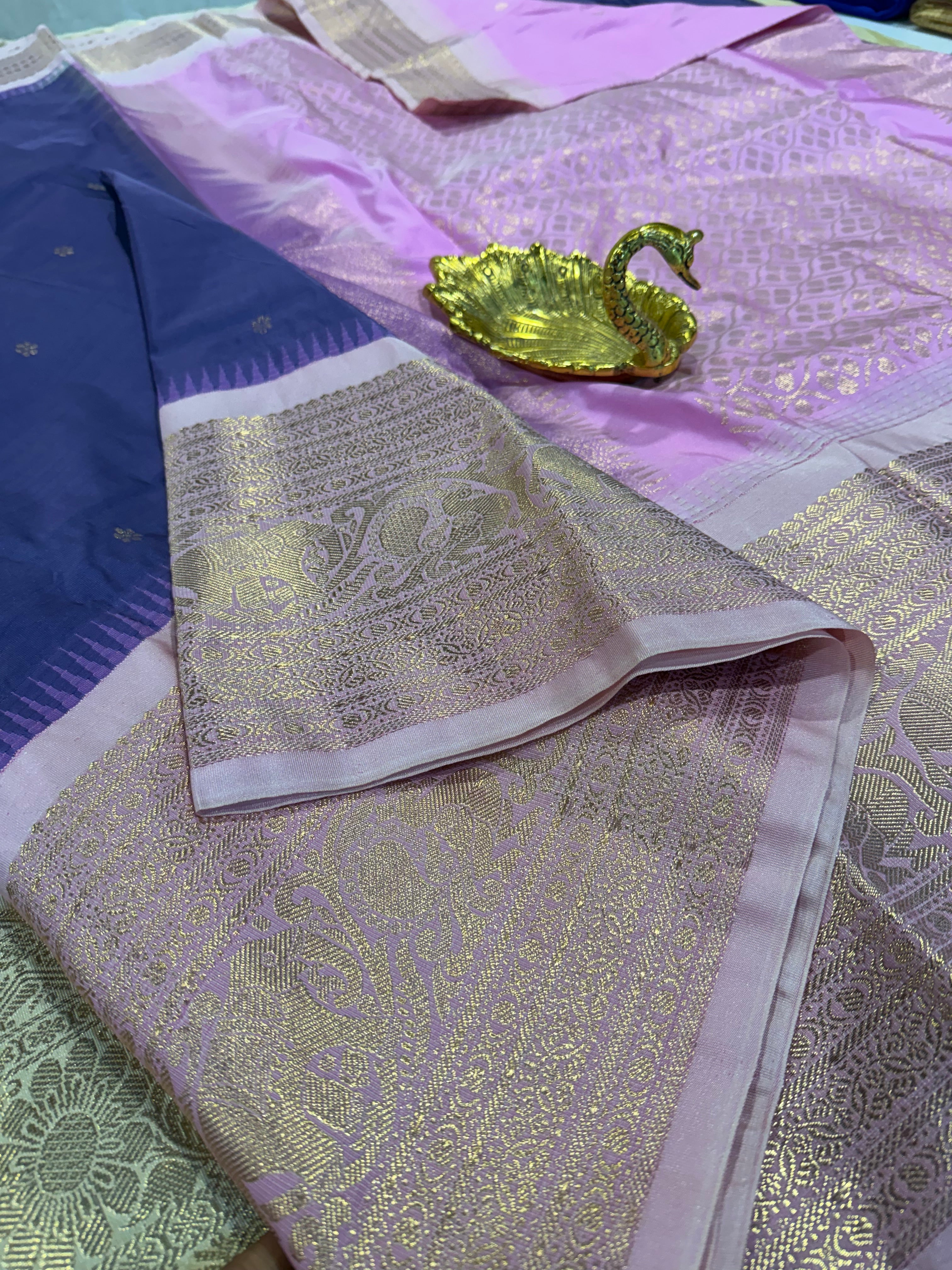 LD-G2299 vintage Semi Gadwal lavender and baby pink Border with butta saree