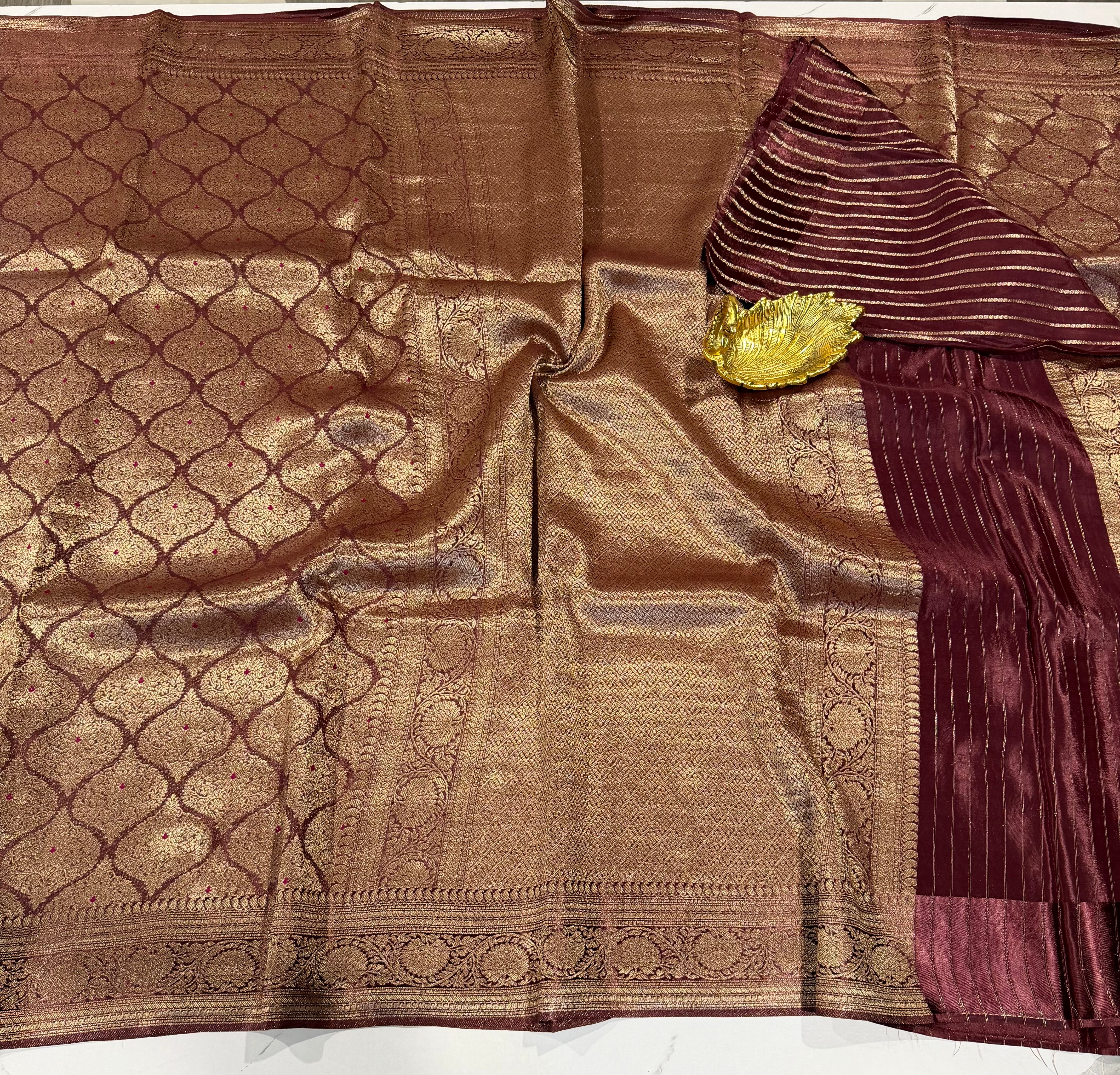 GS-4400 brown banaras crepe saree