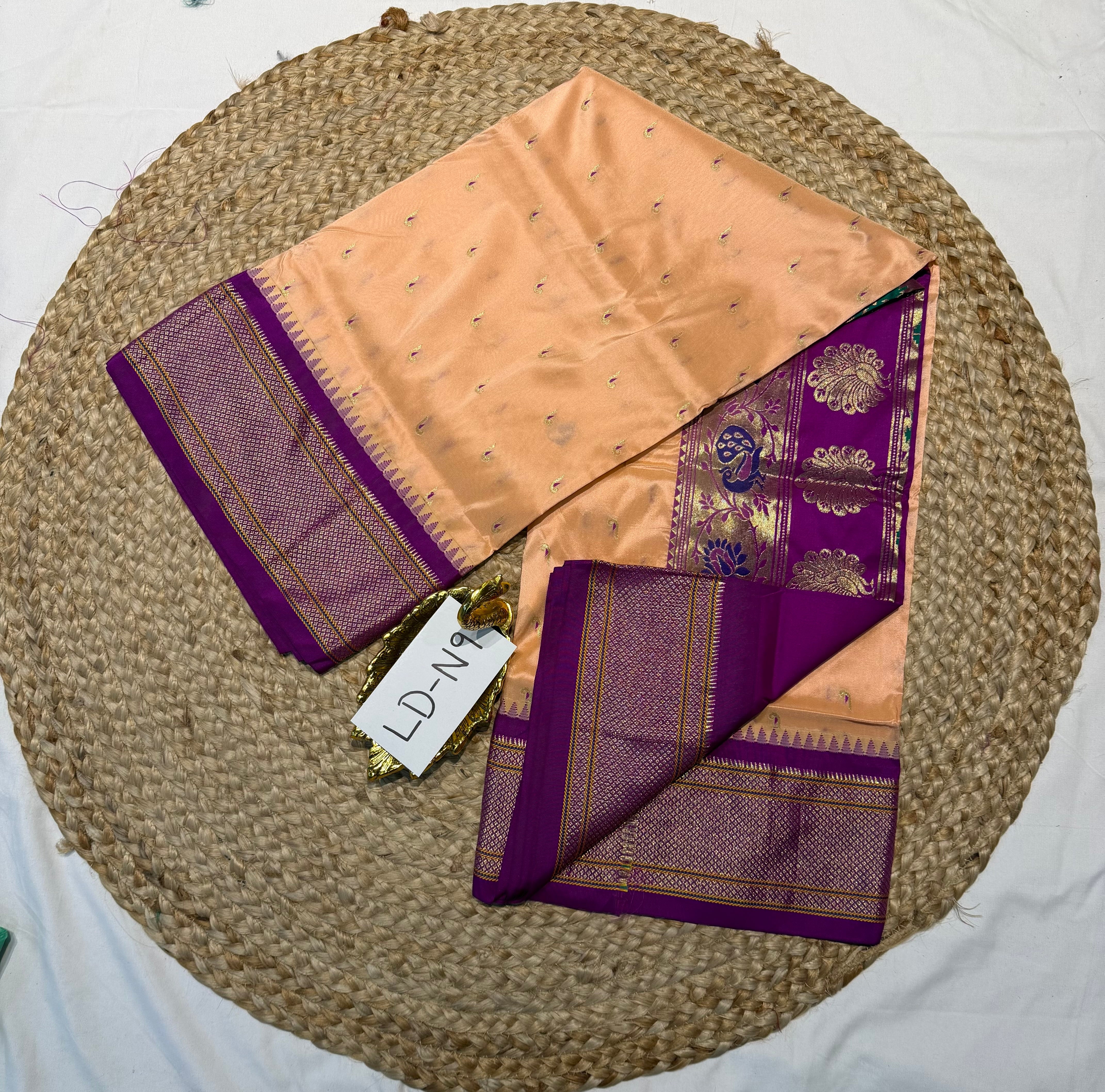 LD-N9 narayanapeta semi pattu peach and megentha saree