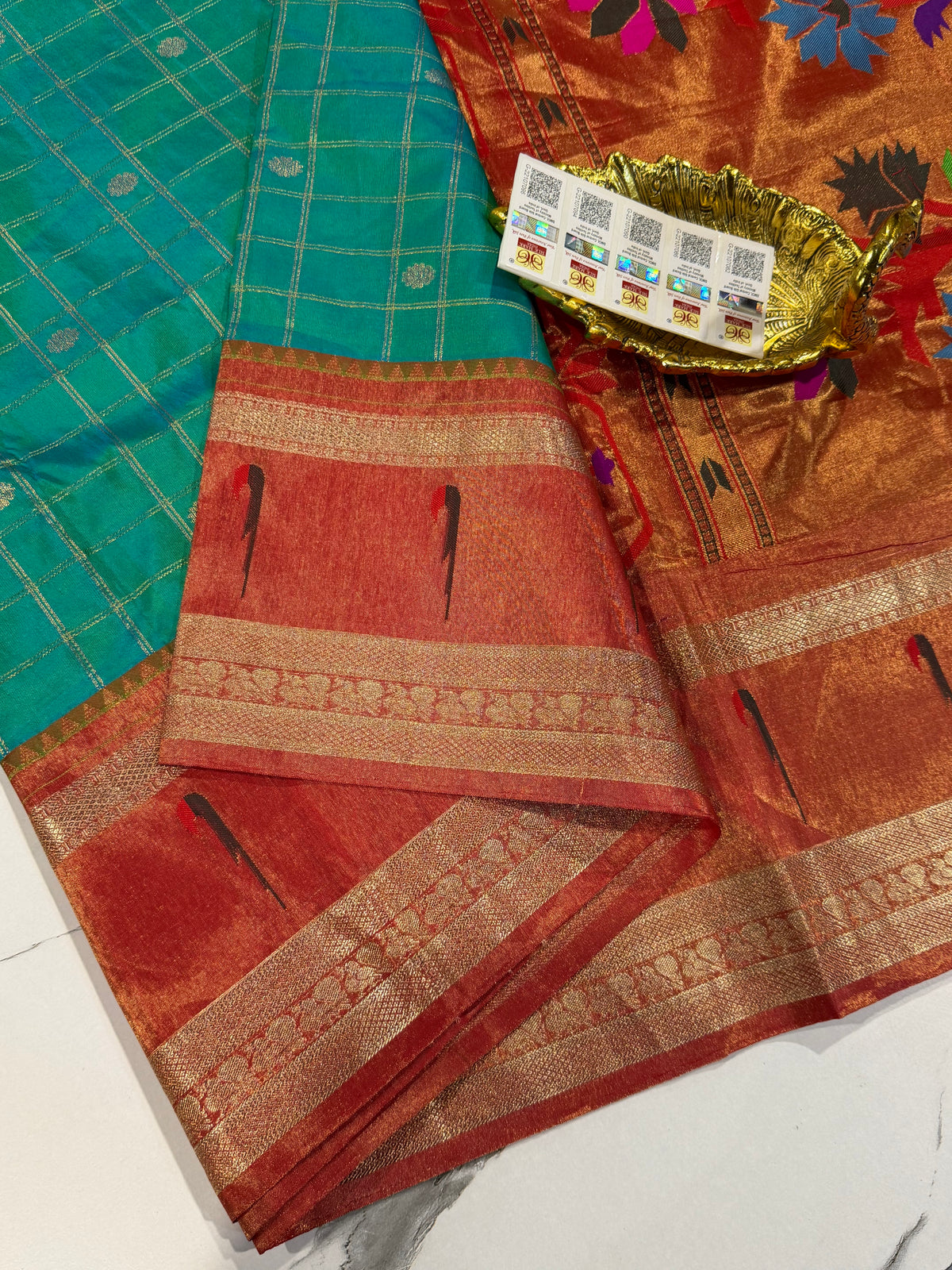 TMS-168 Rama green Pure gadwal tissue saree