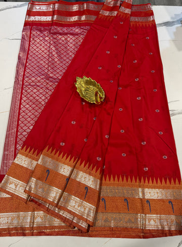 TS-3450 red Tissue Muniya Gadwal saree