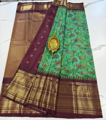 SGK-2997 Rama n purple gadwal Kalamkari saree