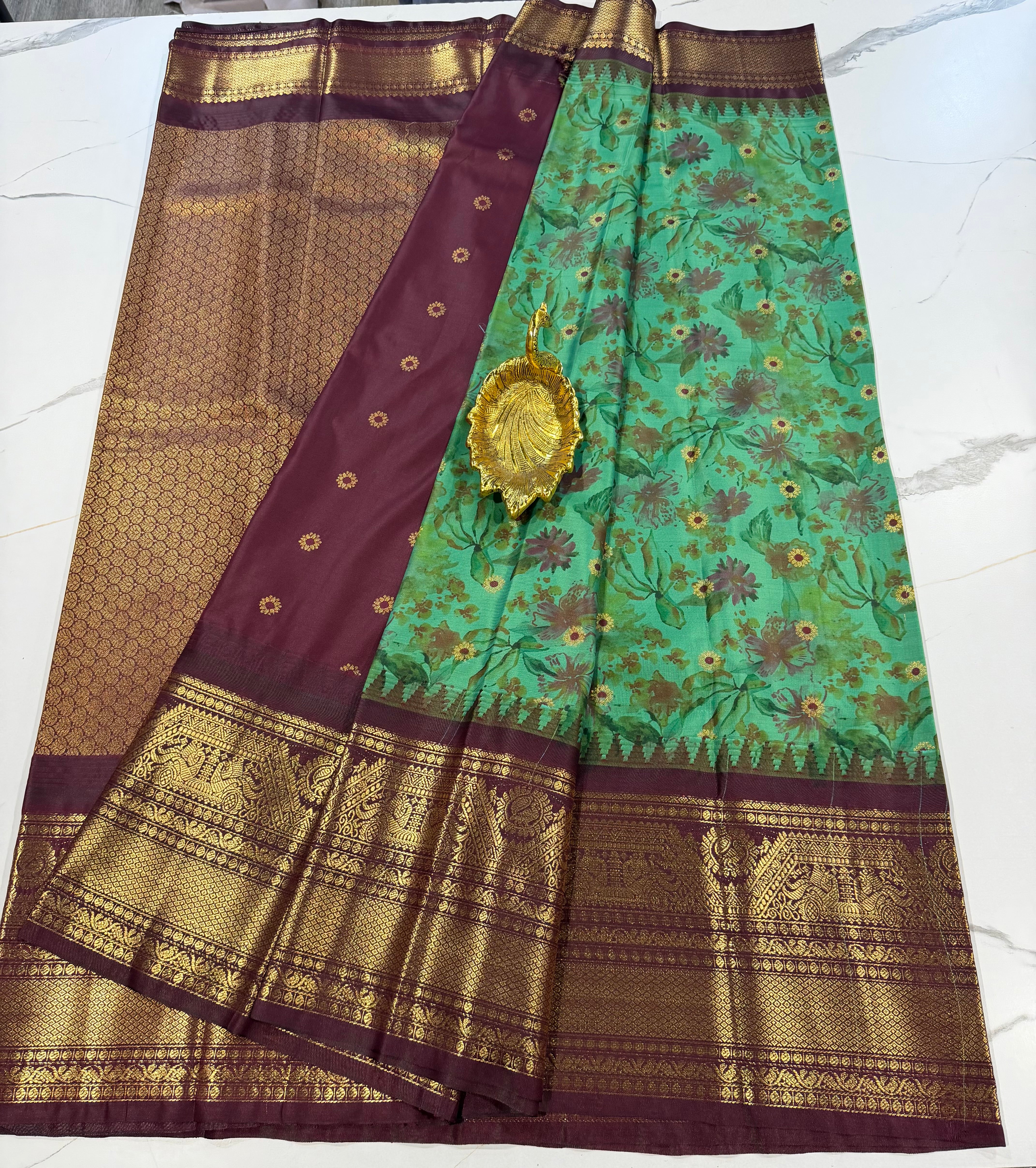 SGK-2997 Rama n purple gadwal Kalamkari saree