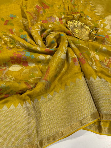 MZ-5900 Mustard yellow colour Manipuri Zari kota saree