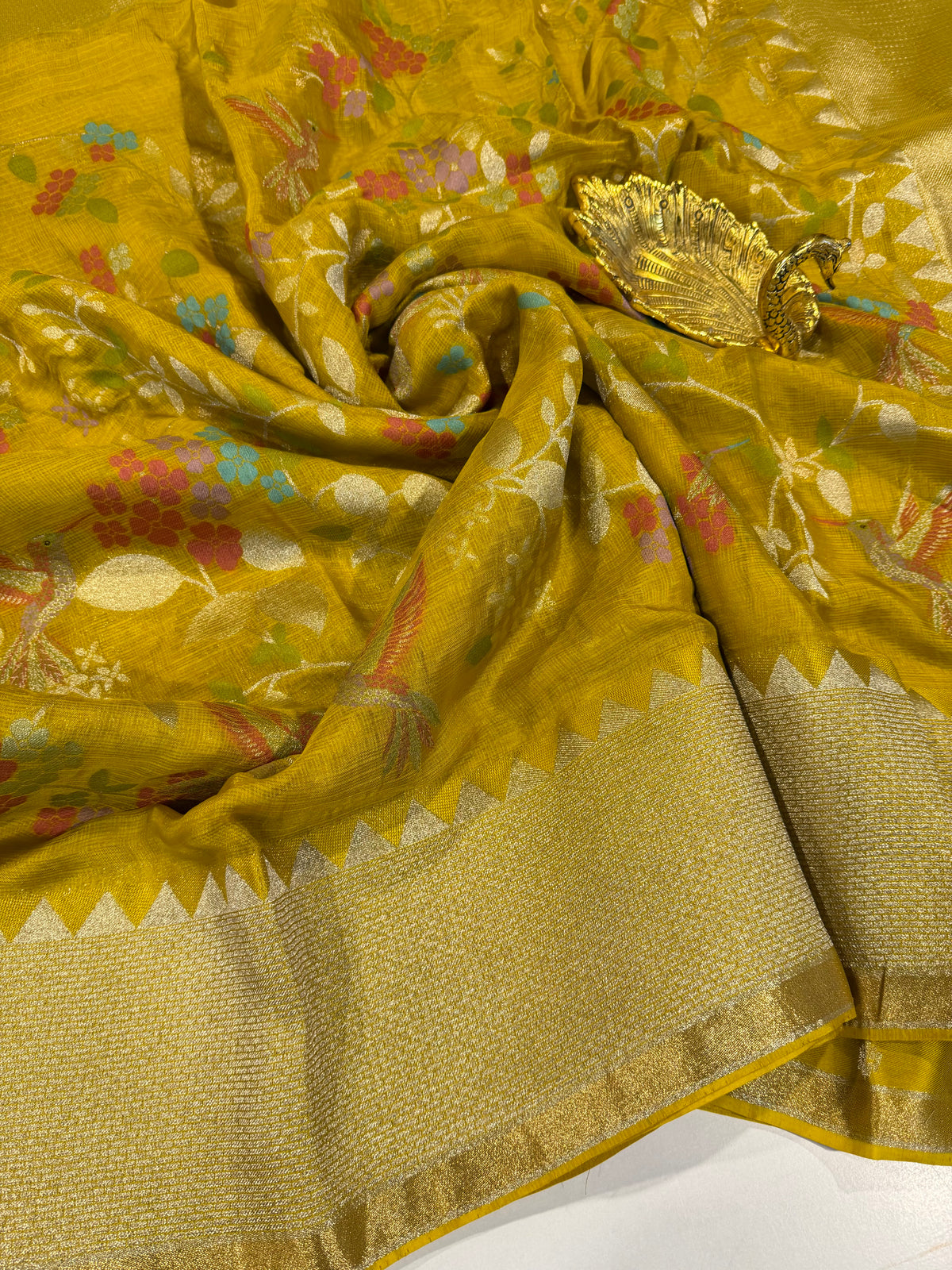 MZ-5900 Mustard yellow colour Manipuri Zari kota saree