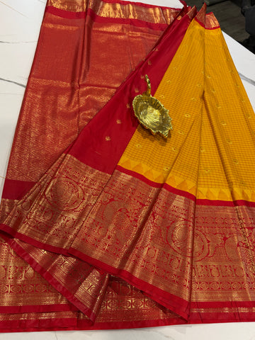 VG2 yellow & Red semi Gadwal saree