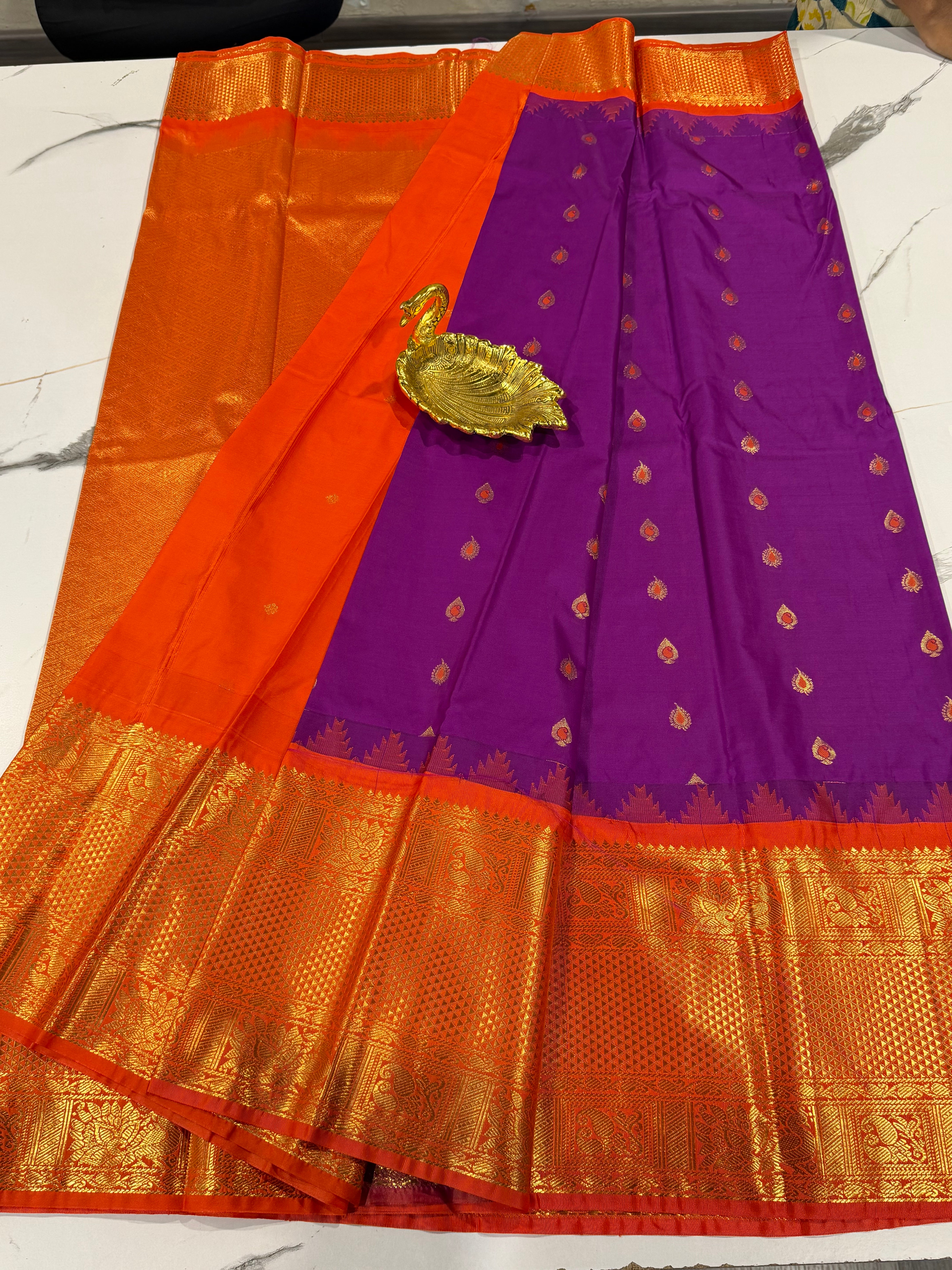 VG2 semi Gadwal purple and orange saree