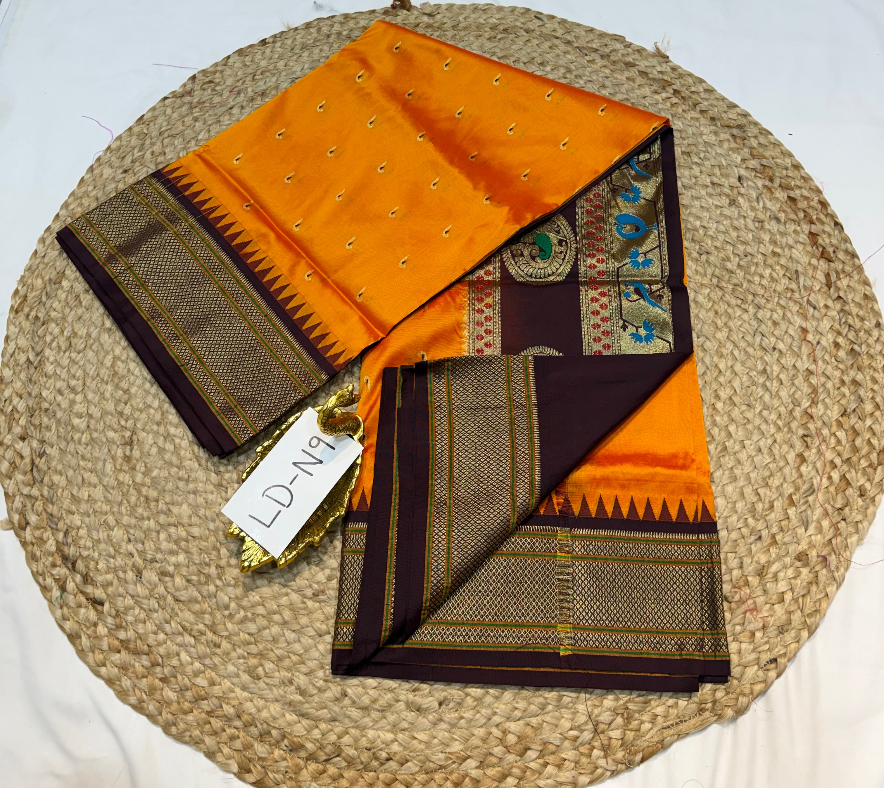 LD-N9 narayanapeta semi pattu orange and brown saree