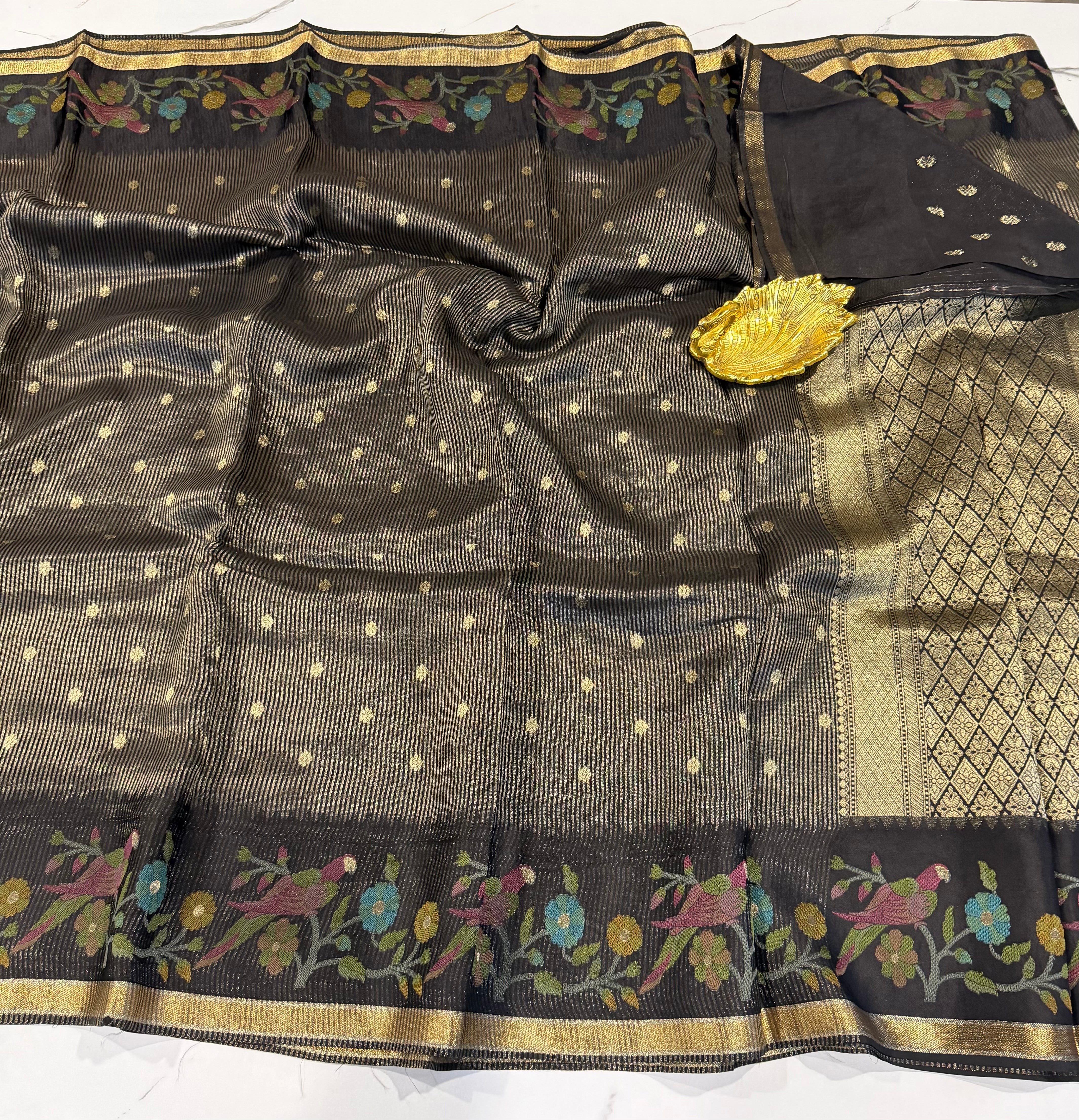 Bc-5100 Black Banaras kora saree