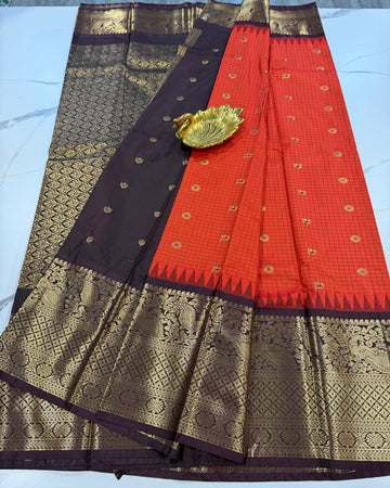 VG2 semi gadwal rust orange and brown border saree