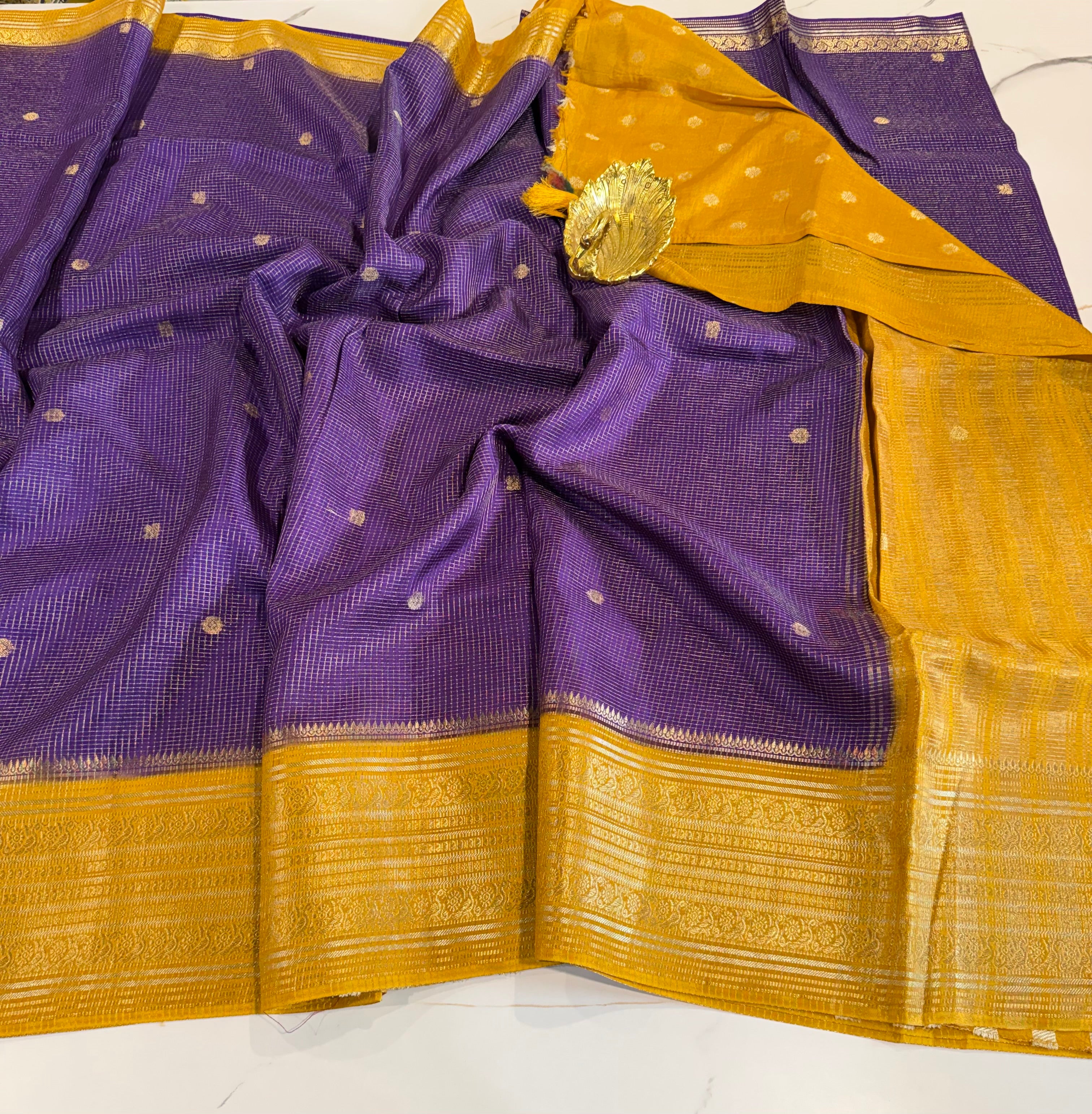 VKC2149BB- violet n yellow Kanchi Brdr saree