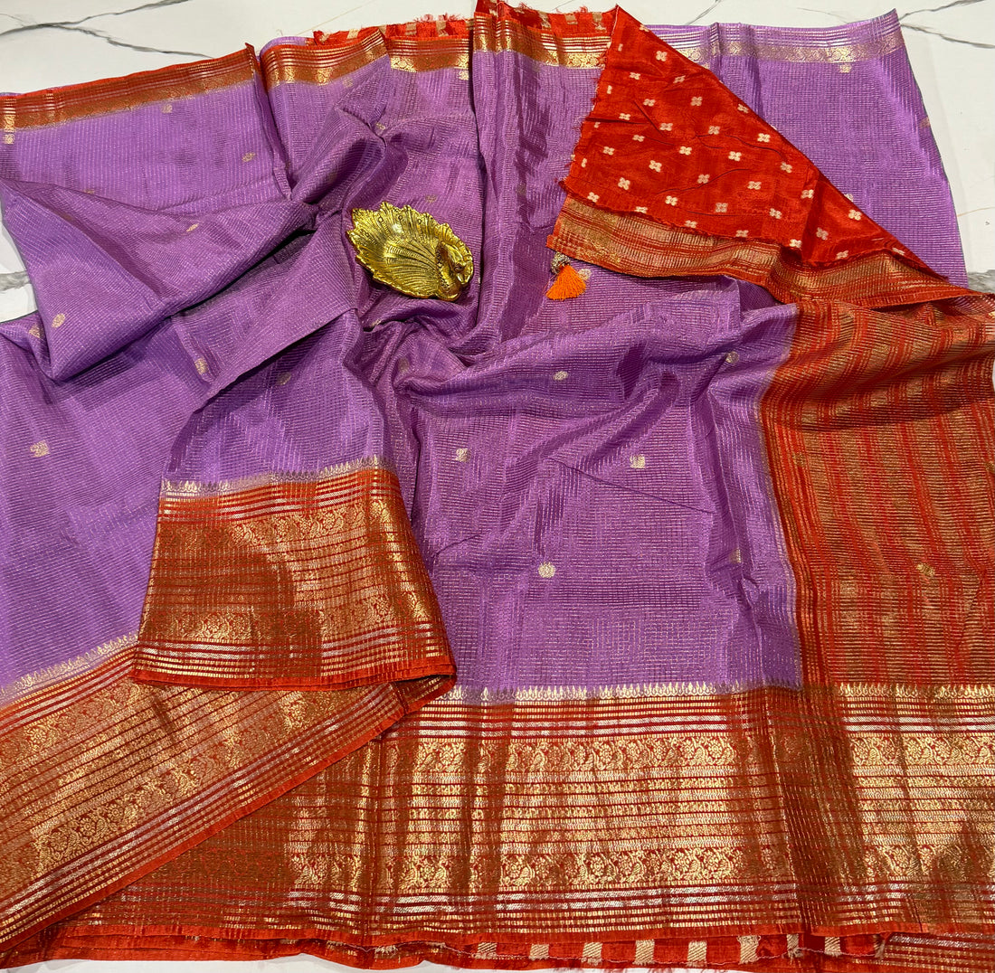 VKC2149BB- Lavender n Orange blouse Vintage Kanchi Brdr saree
