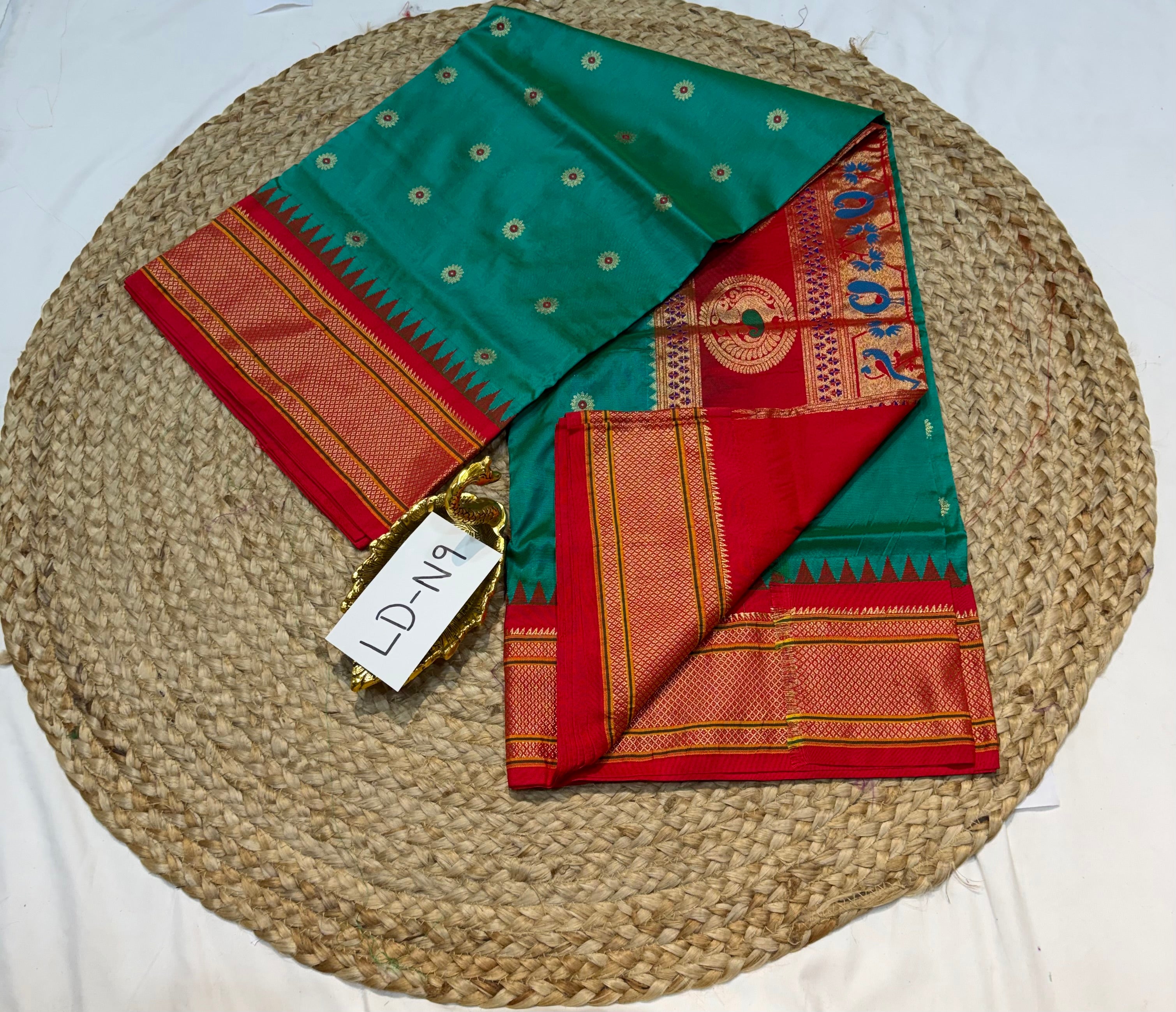 LD-N9 narayanapeta semi pattu green and red saree