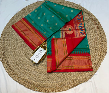 LD-N9 narayanapeta semi pattu green and red saree