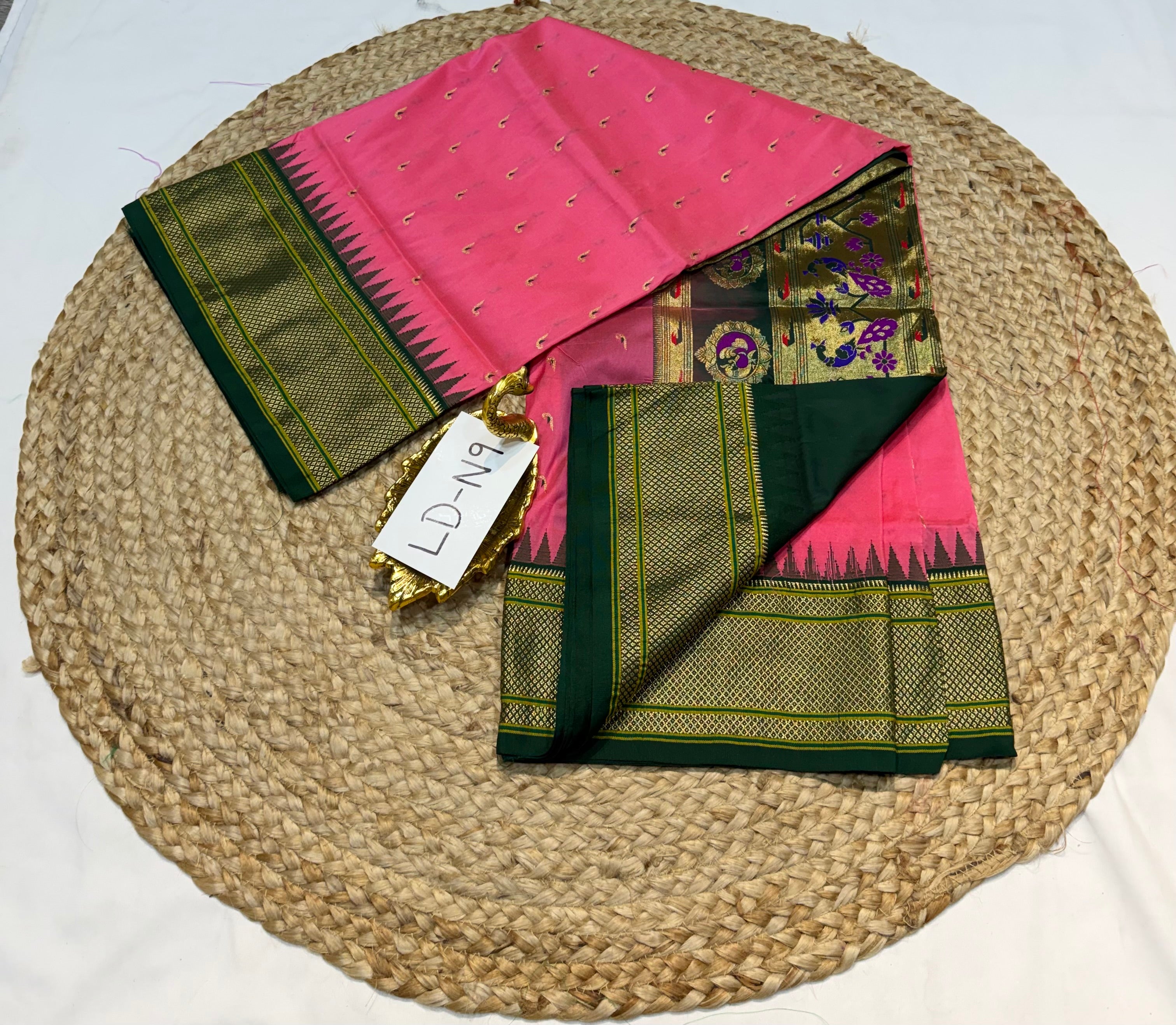 LD-N9 narayanapeta semi pink and green saree